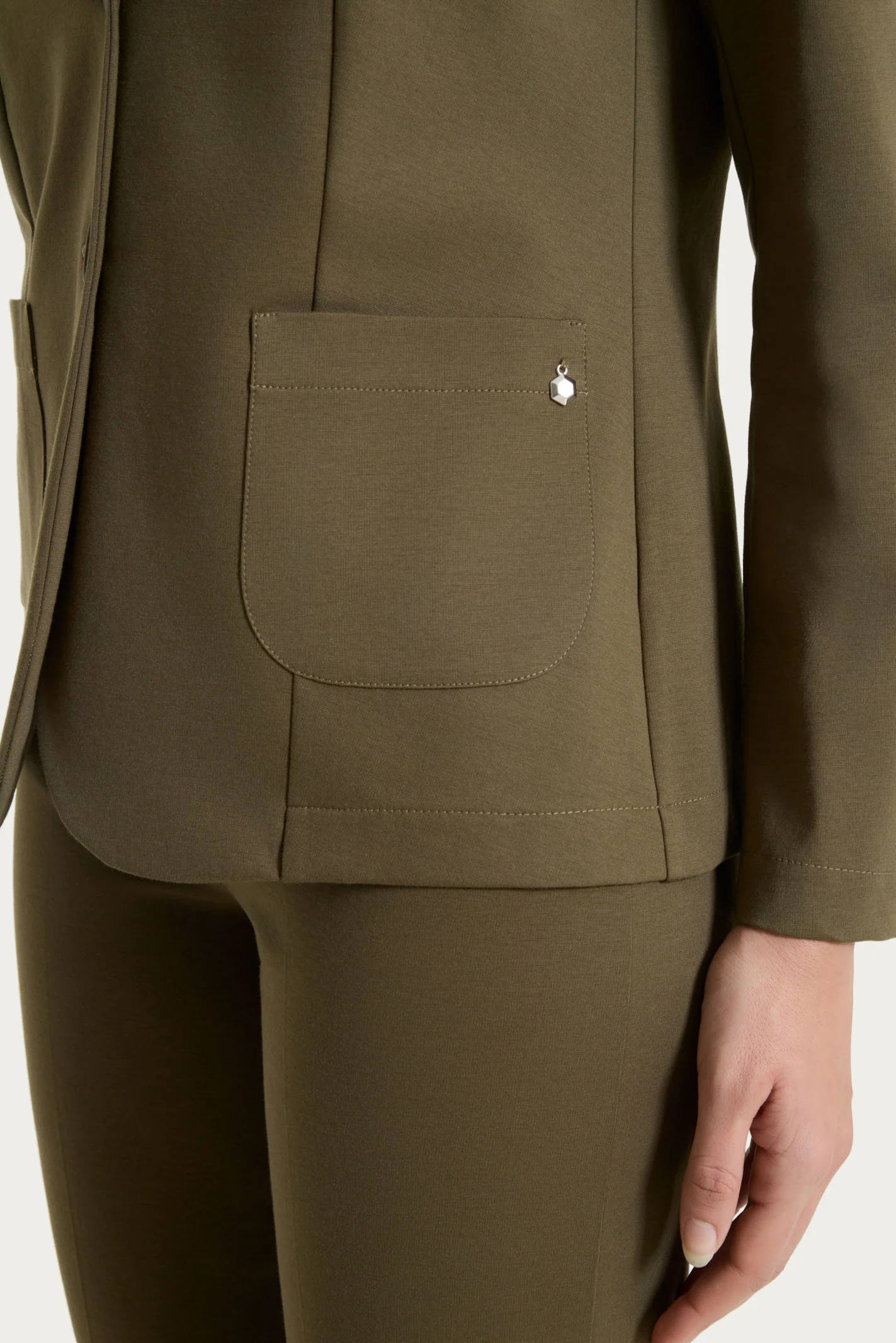 Blazer due bottoni in Compact Light - Dark Olive - Image 3