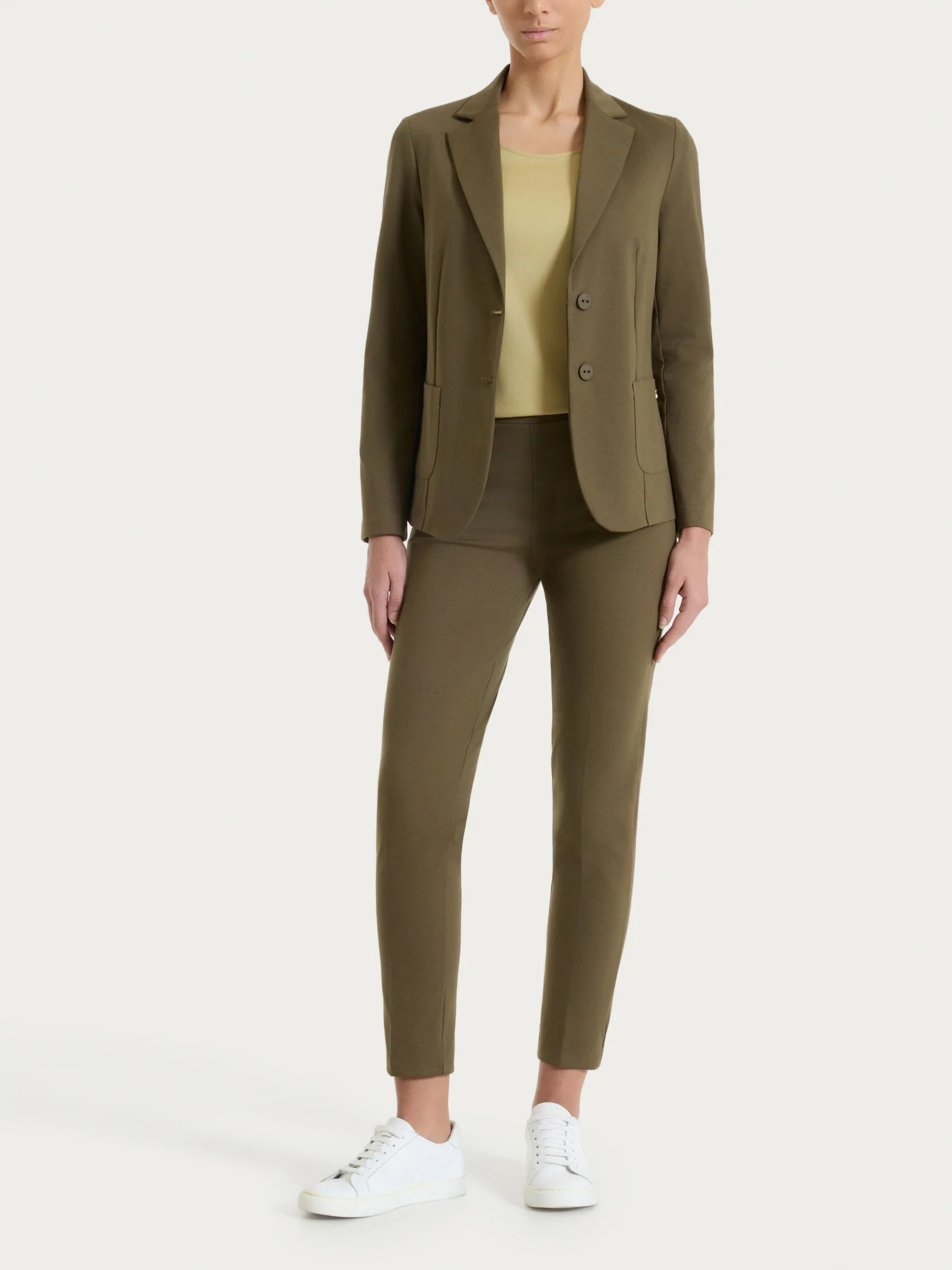 Blazer due bottoni in Compact Light - Dark Olive - Image 4