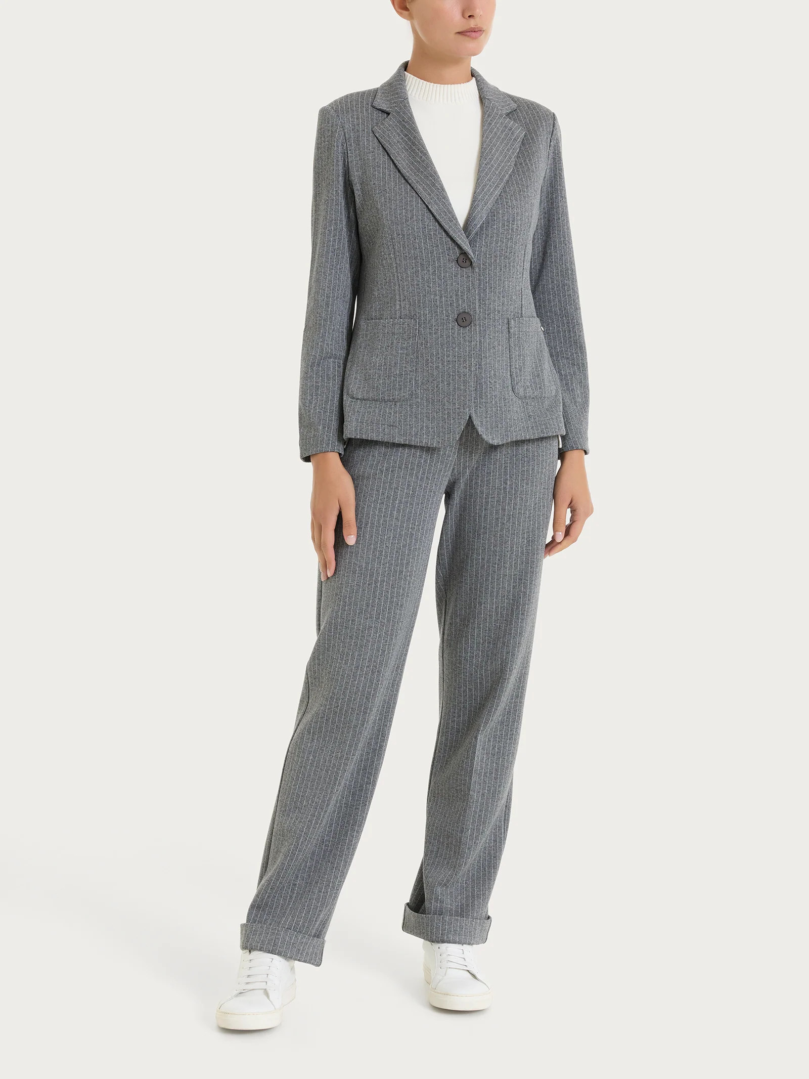 Blazer gessato con due bottoni in Eco Jacquard - Fant.Ardesia Mel. - Image 4