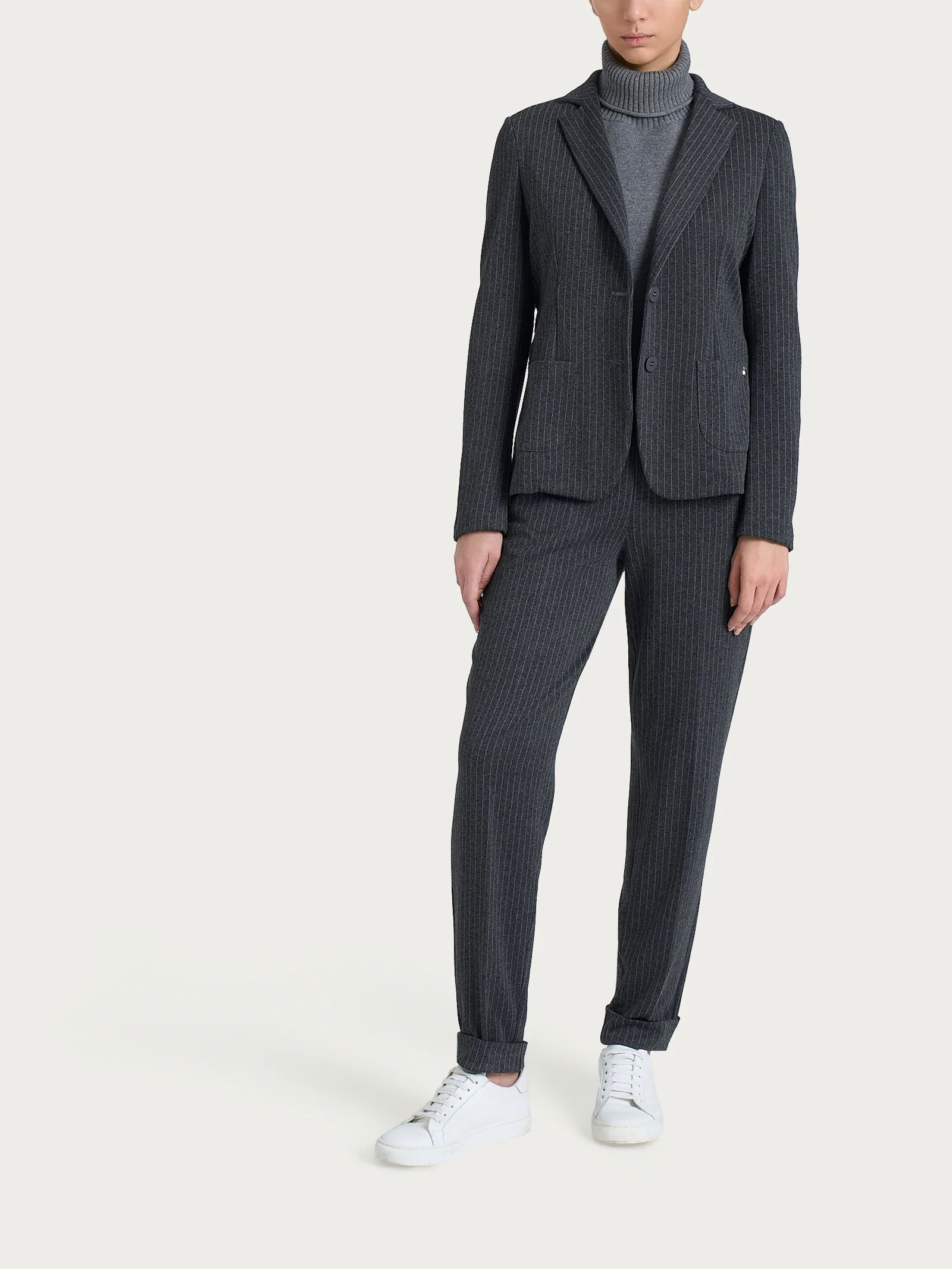 Blazer gessato con due bottoni in Eco Jacquard - Fant.Oscuro Mel - Image 5