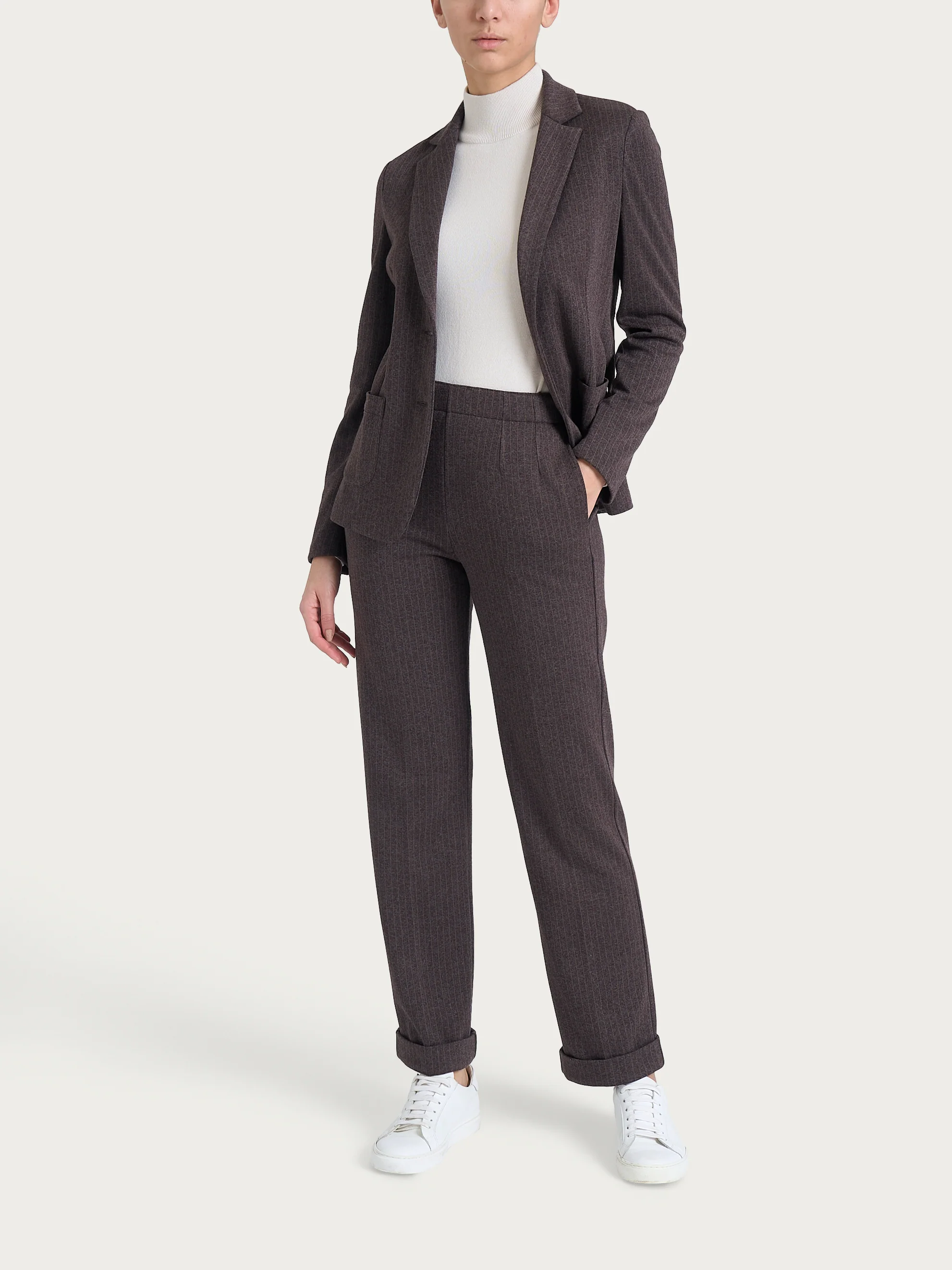 Blazer gessato con due bottoni in Eco Jacquard - Fant. Chocolate Torte Mel. - Image 5