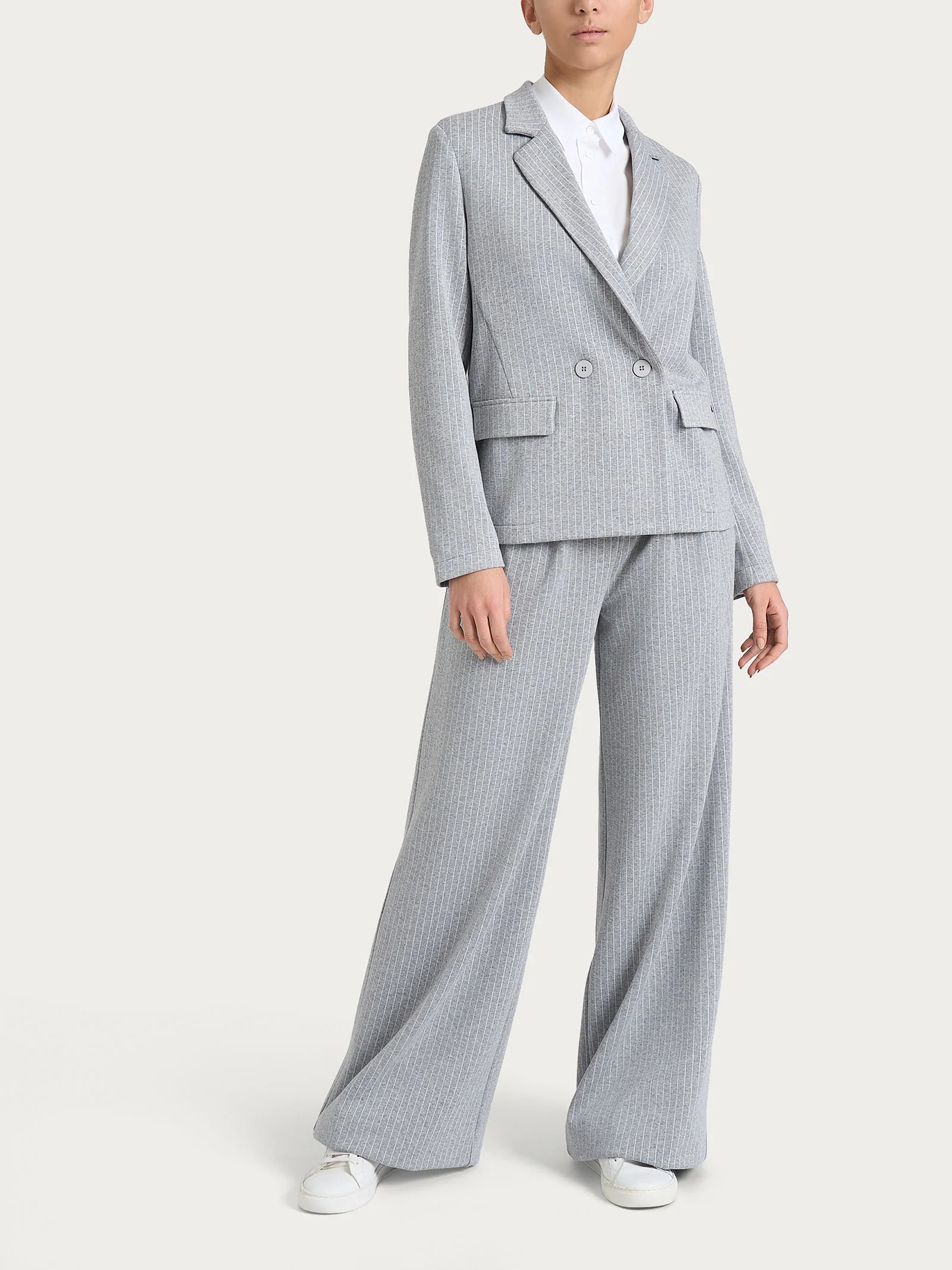 Blazer gessato doppio petto in Eco Jacquard - Fant.Grigio Mel. - Image 4