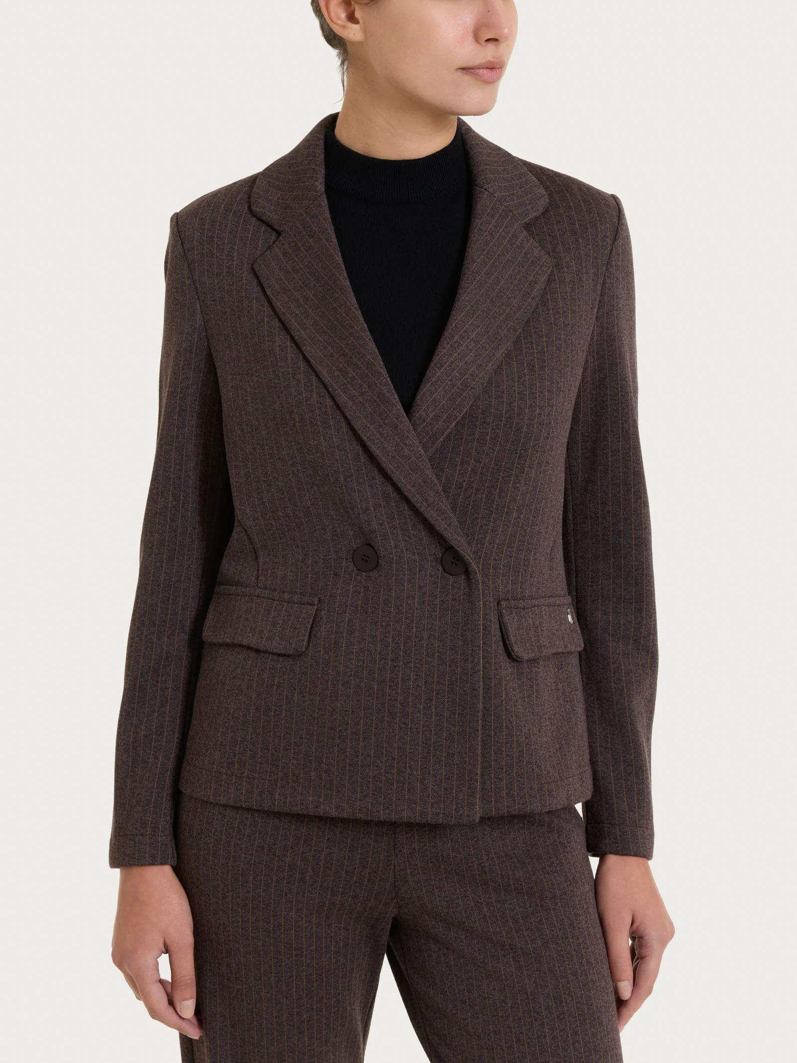 Blazer gessato doppio petto in Eco Jacquard - Fant. Chocolate Torte Mel.