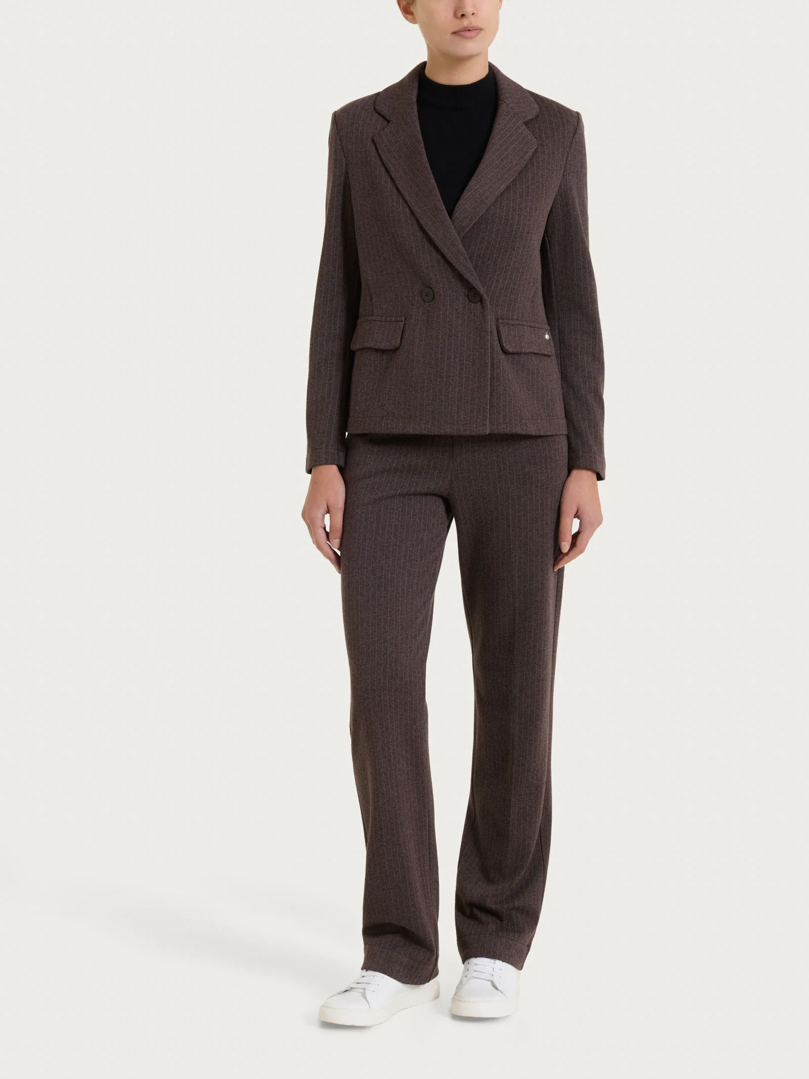 Blazer gessato doppio petto in Eco Jacquard - Fant. Chocolate Torte Mel. - Image 4
