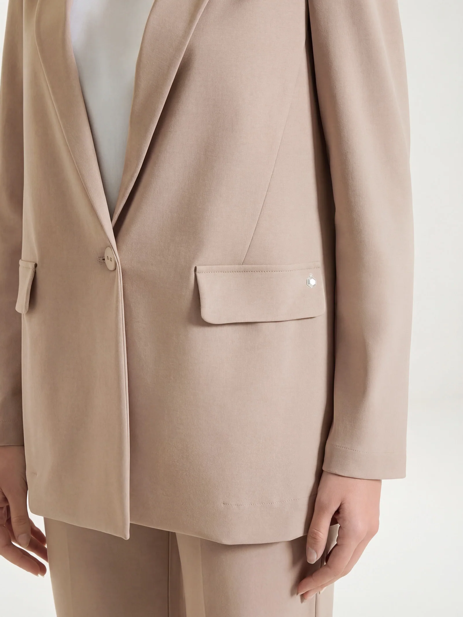 Blazer monopetto in Compact Light - Warm Taupe - Image 3