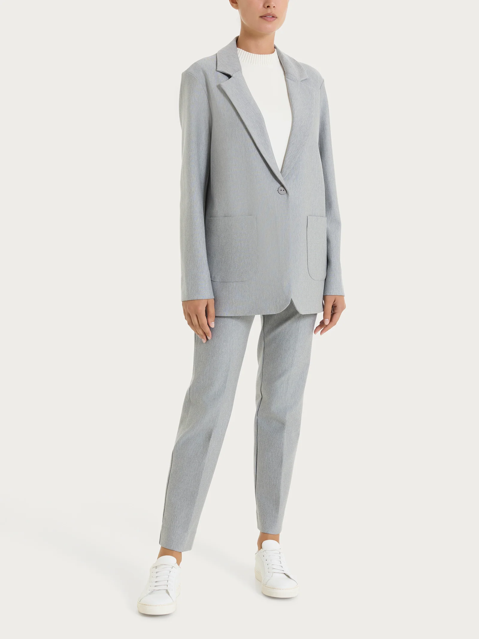 Blazer over con un bottone in Compact - Grigio Mel. - Image 4