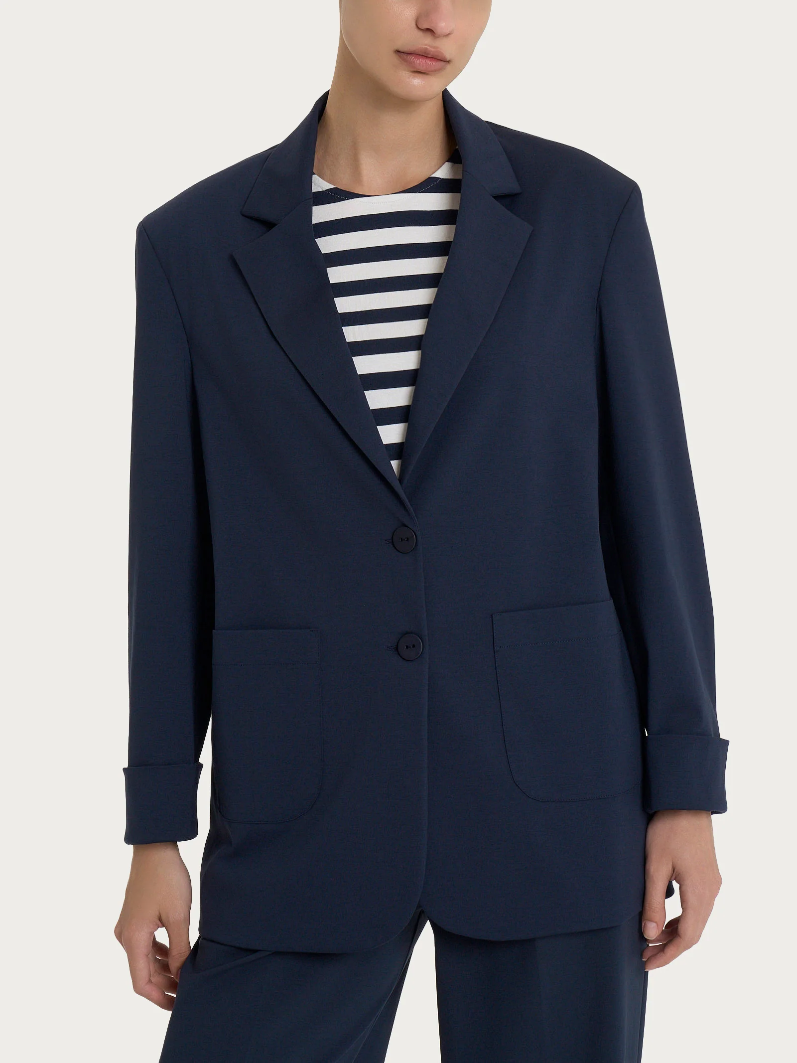Blazer over destrutturato con doppio bottone in Compact Light - Bleu - Image 2