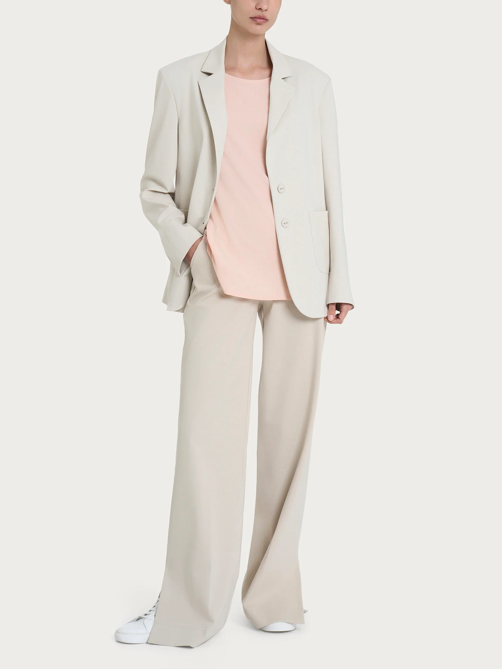 Blazer over destrutturato con doppio bottone in Compact Light - Champignon - Image 4