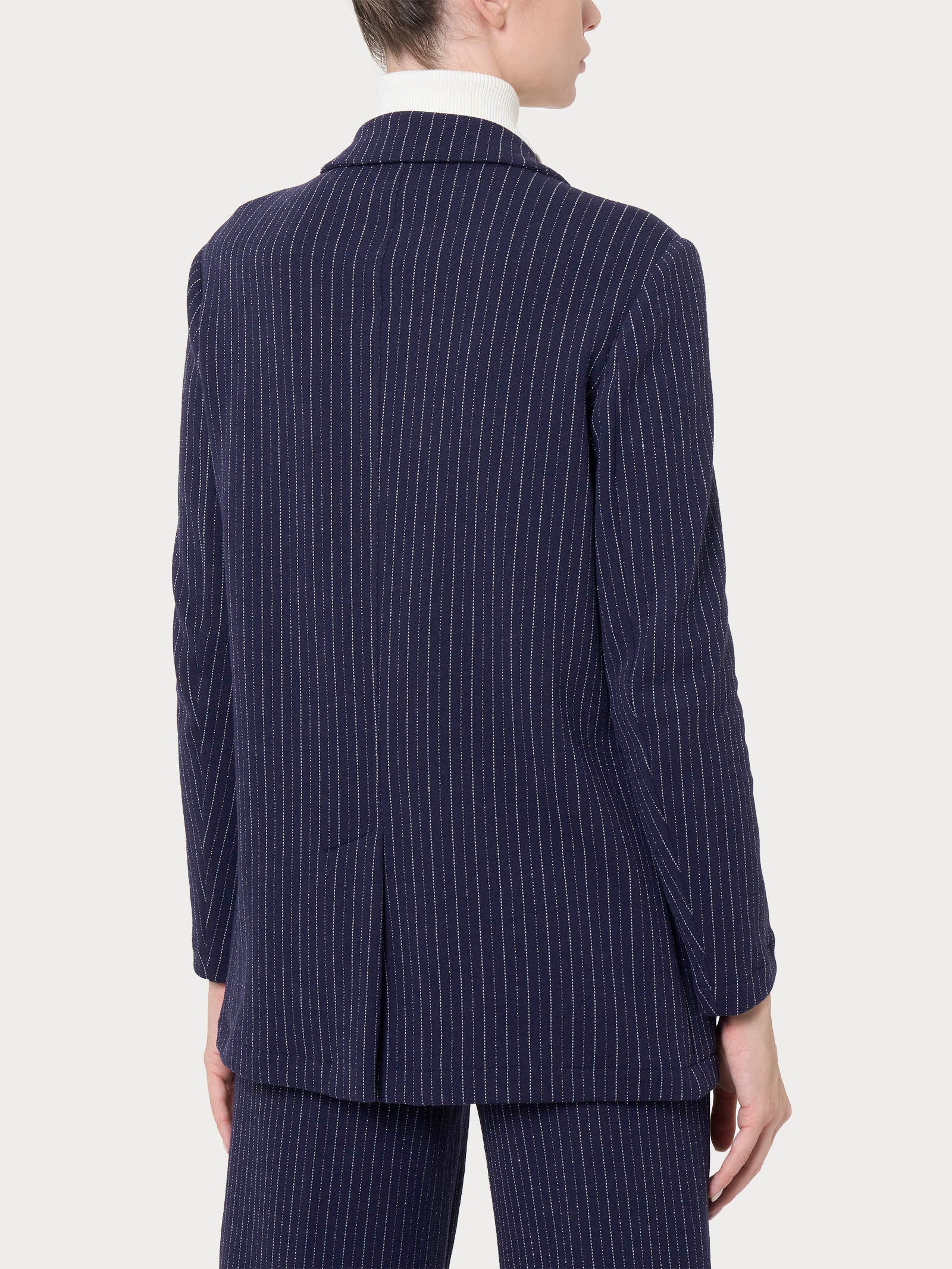 Blazer over destrutturato gessato in tessuto Eco Jacquard - Fant.Bleu - Image 2