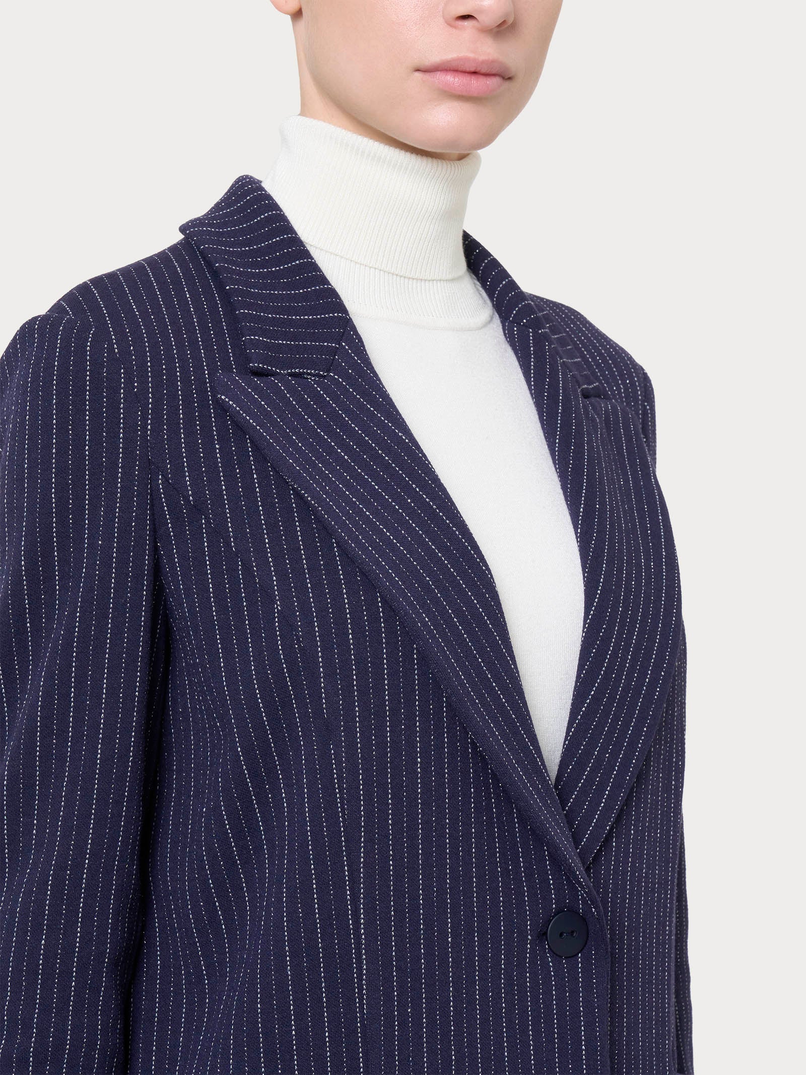 Blazer over destrutturato gessato in tessuto Eco Jacquard - Fant.Bleu - Image 3