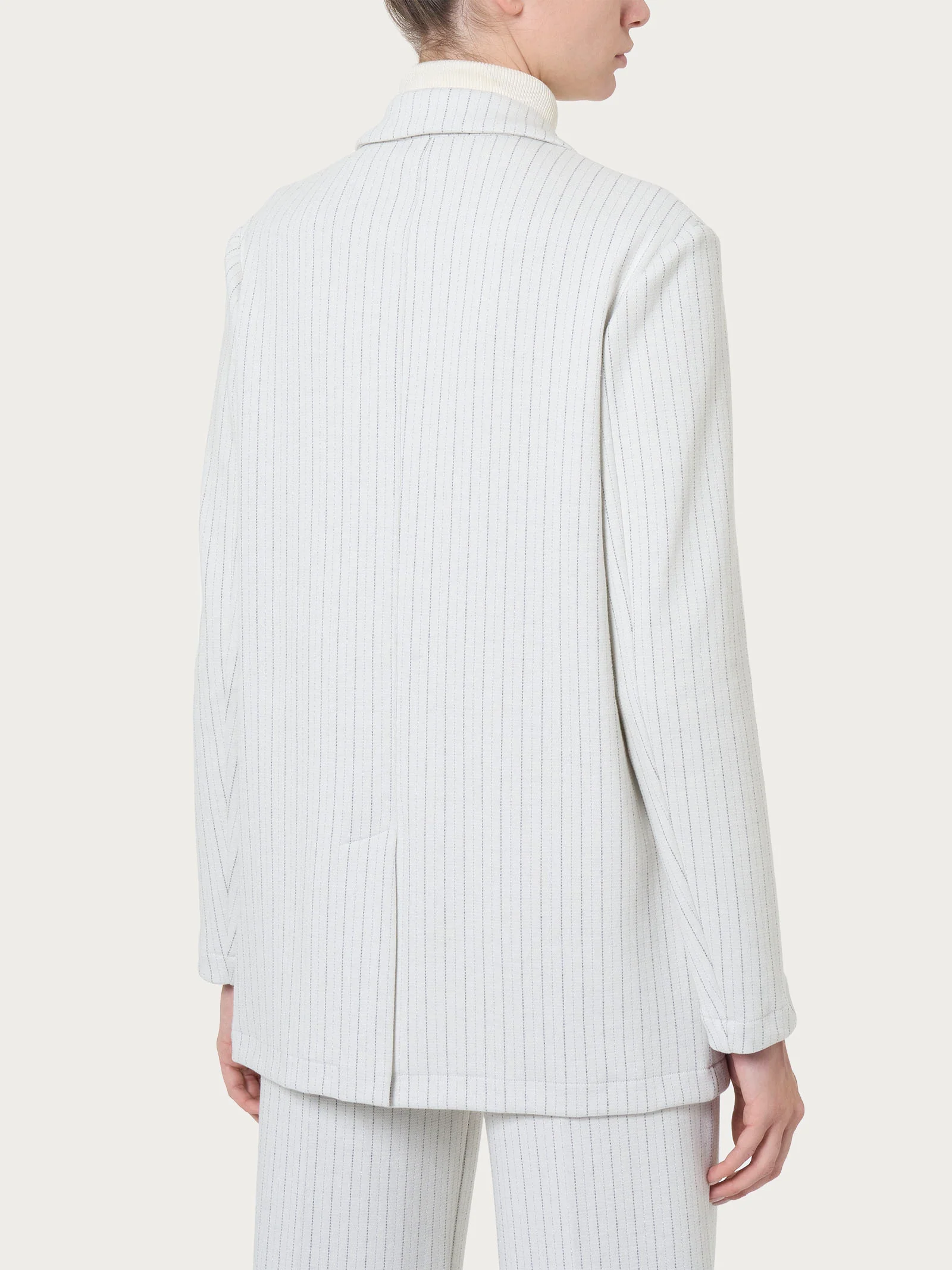 Blazer over destrutturato gessato in tessuto Eco Jacquard - Fant.Argento Mel. - Image 2
