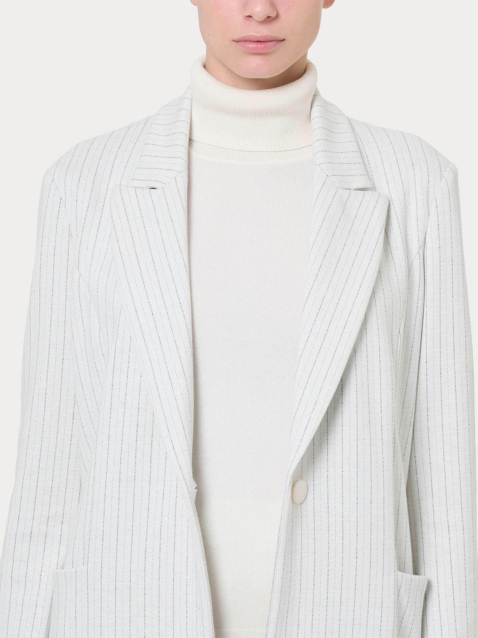 Blazer over destrutturato gessato in tessuto Eco Jacquard - Fant.Argento Mel. - Image 3