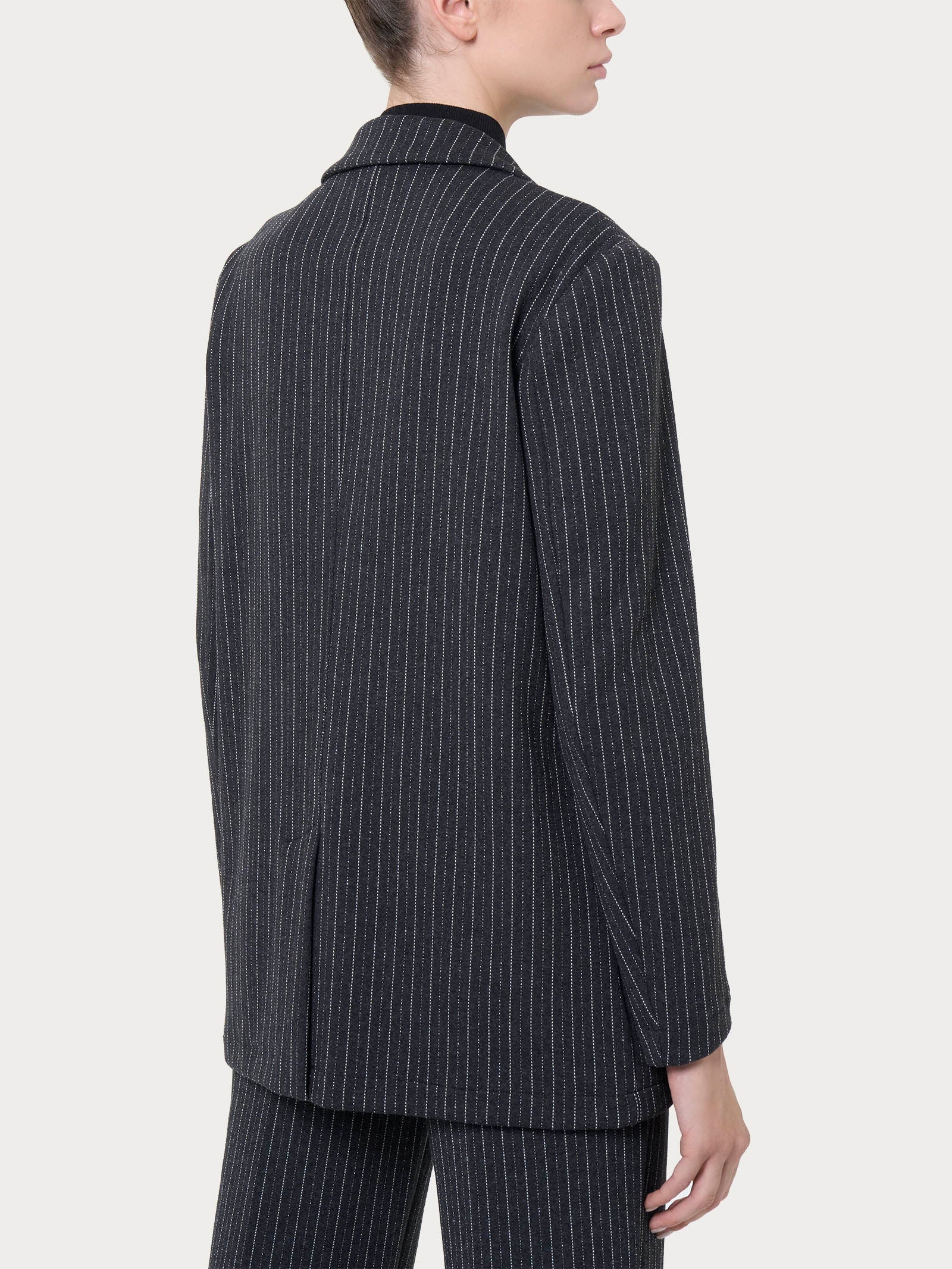 Blazer over destrutturato gessato in tessuto Eco Jacquard - Fant.Oscuro Mel - Image 2
