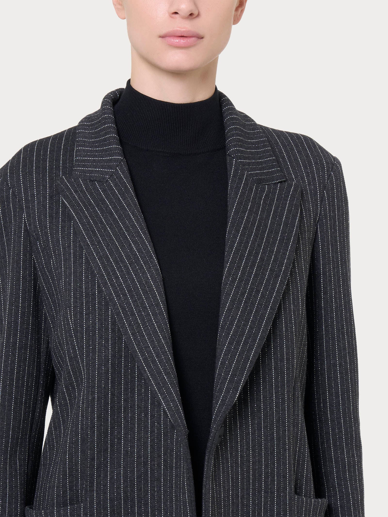 Blazer over destrutturato gessato in tessuto Eco Jacquard - Fant.Oscuro Mel - Image 3