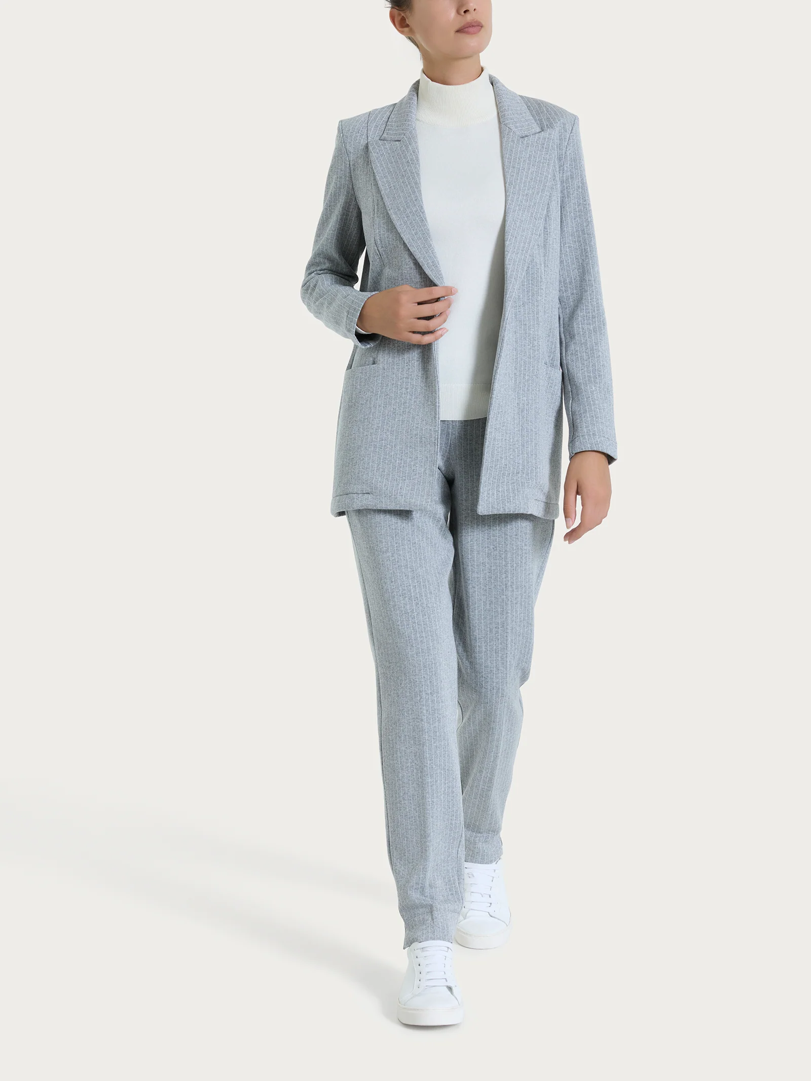 Blazer over gessato in Eco Jacquard - Fant.Grigio Mel. - Image 4
