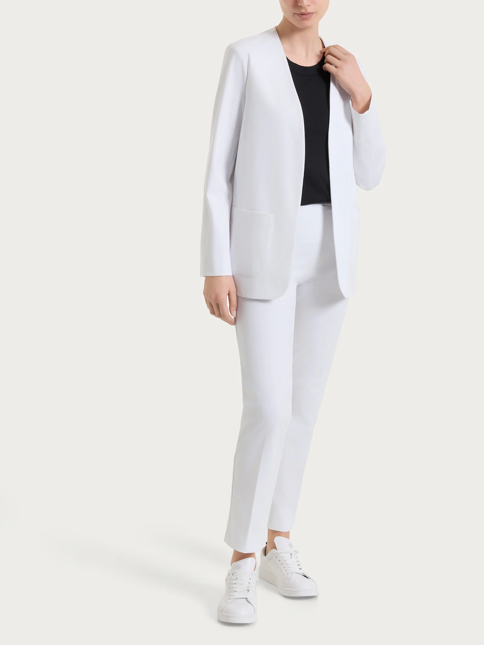 Blazer senza revers in Compact Light - Bianco - Image 4