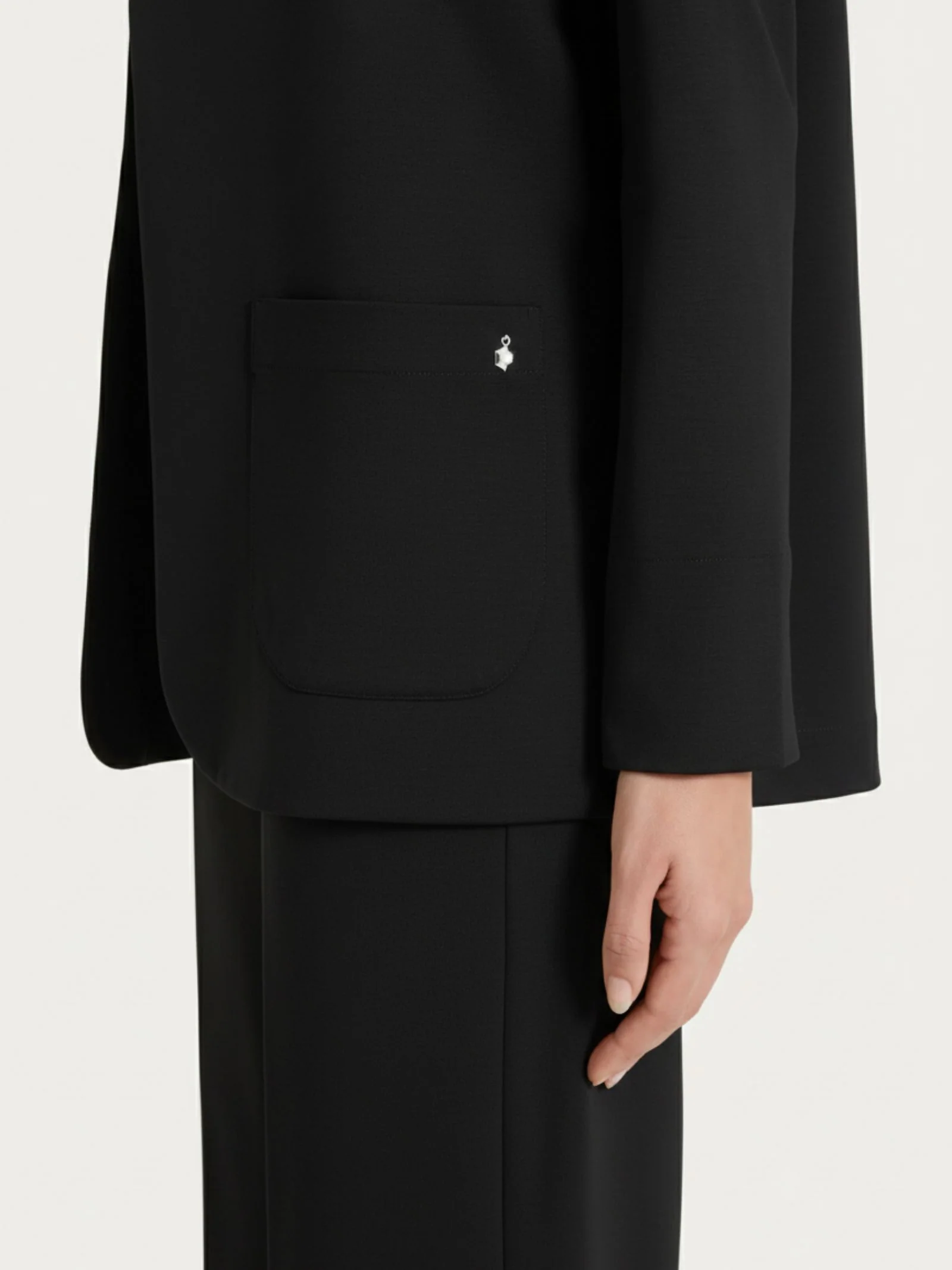 Blazer senza revers in Compact Light - Nero - Image 3