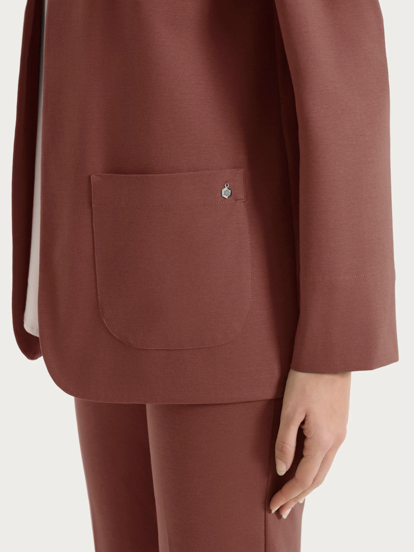 Blazer senza revers in Compact Light - Cappuccino - Image 3