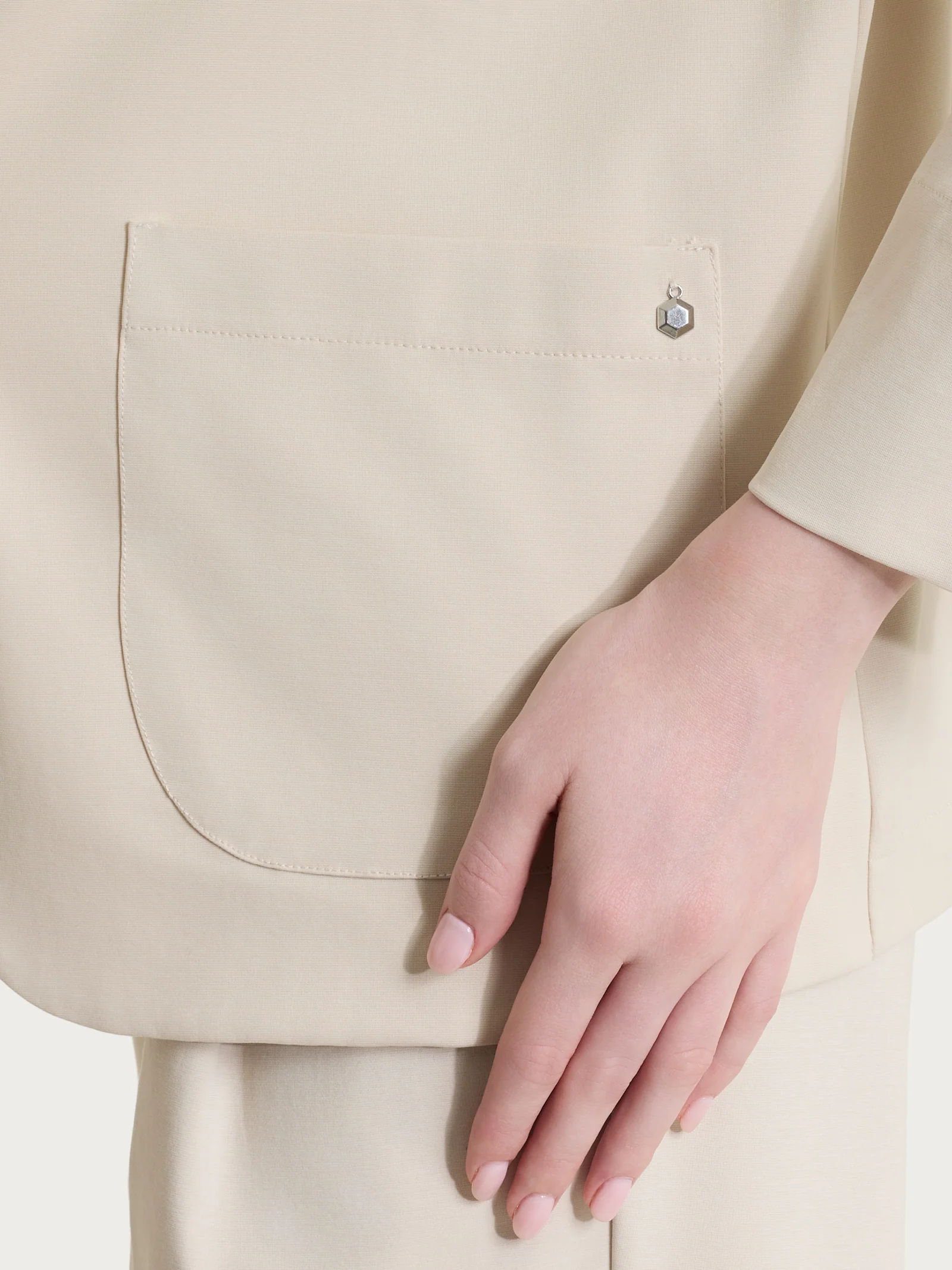Blazer senza revers in Compact Light - Champignon - Image 3