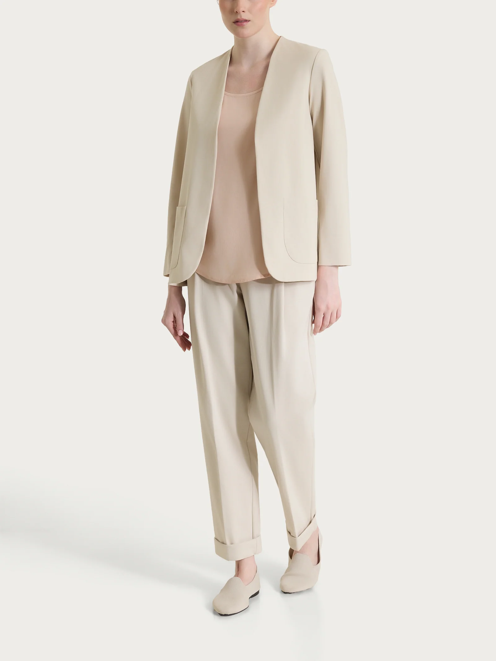 Blazer senza revers in Compact Light - Champignon - Image 4