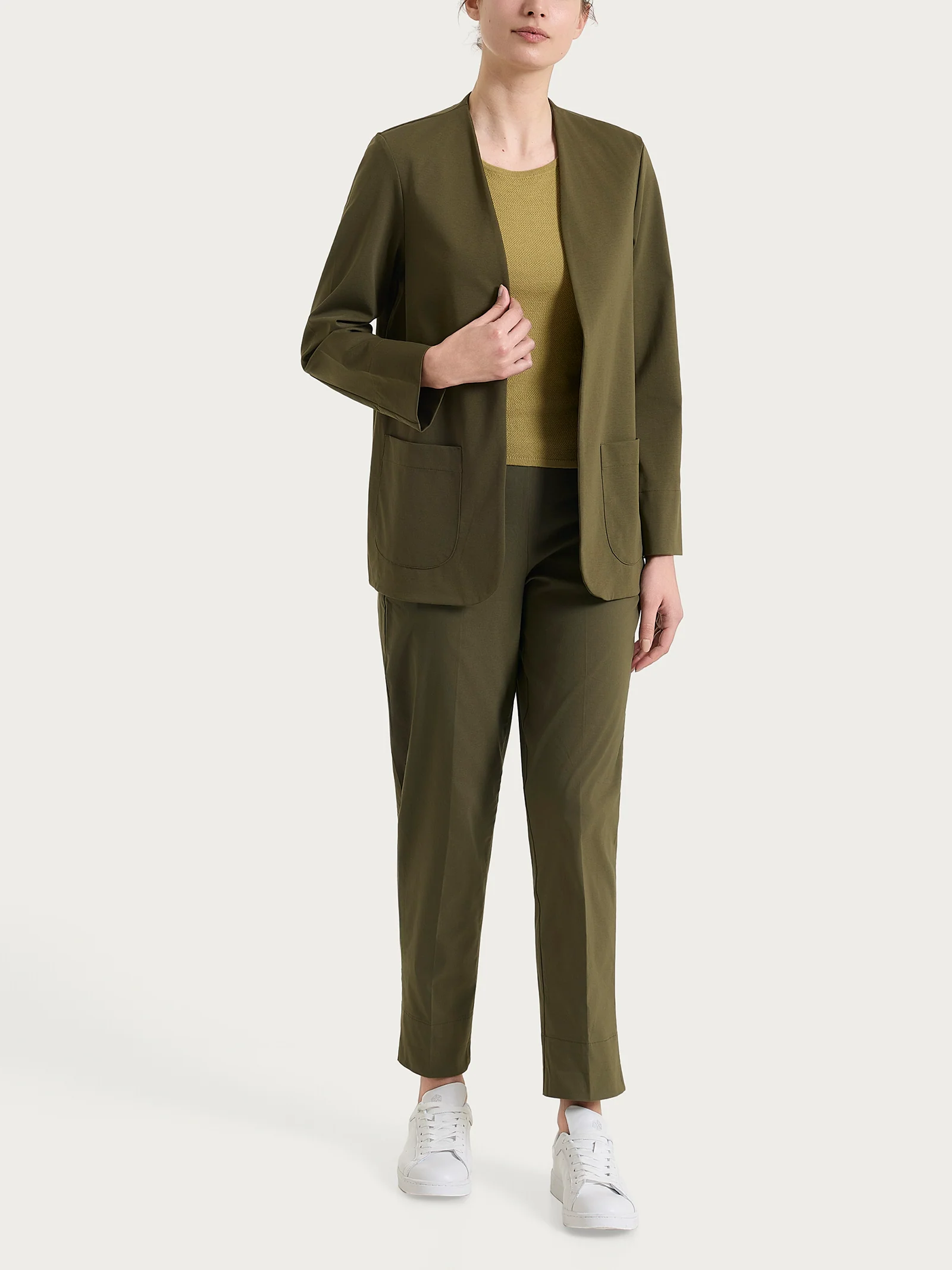 Blazer senza revers in Compact Light - Dark Olive - Image 4