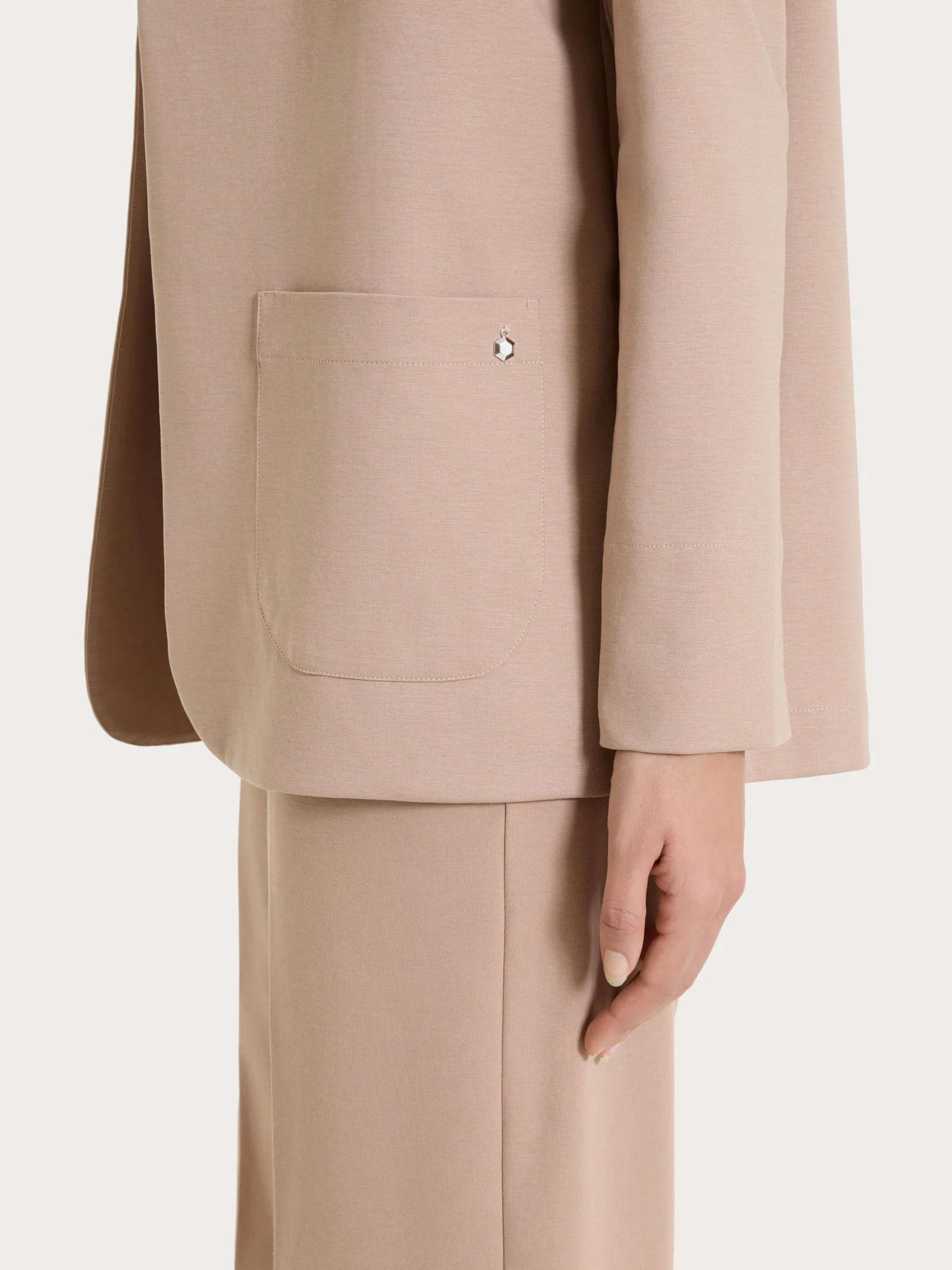 Blazer senza revers in Compact Light - Warm Taupe - Image 3
