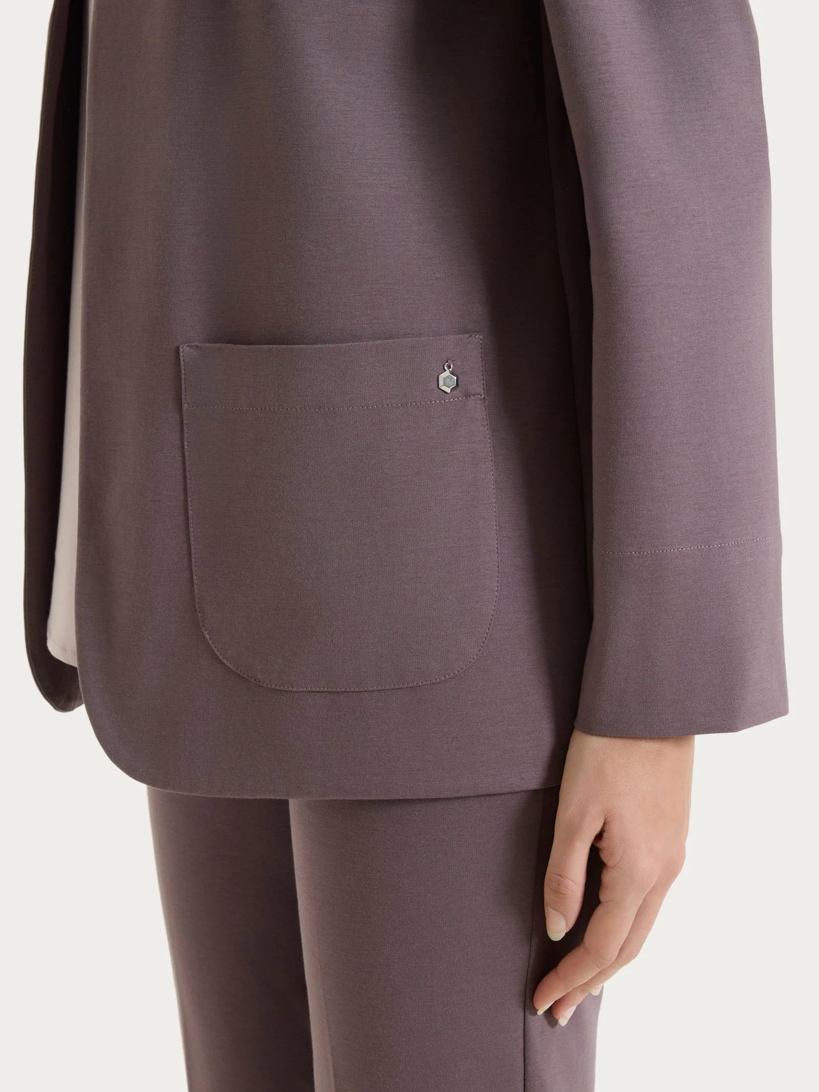 Blazer senza revers in Compact Light - Plum Truffle - Image 3