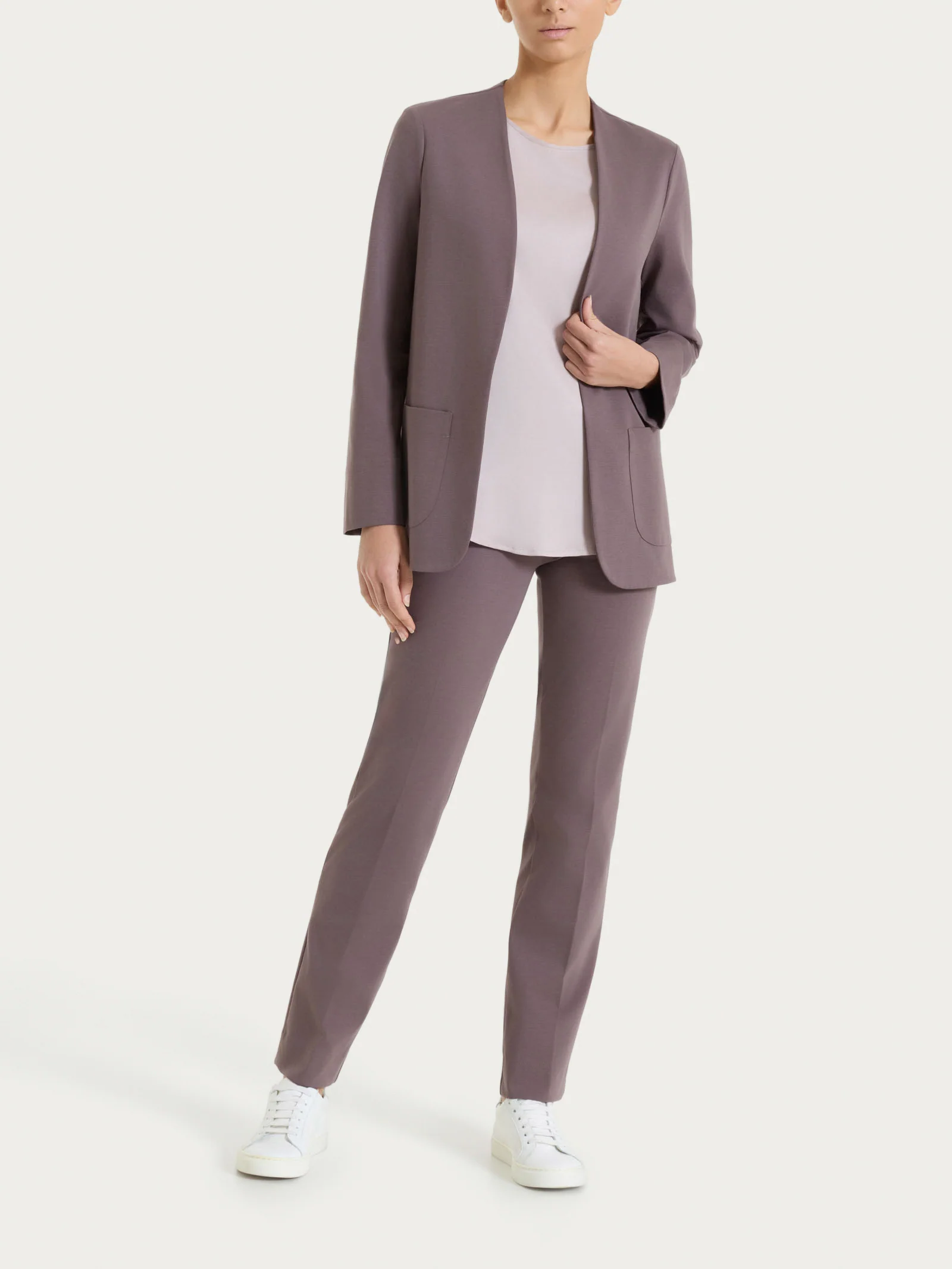 Blazer senza revers in Compact Light - Plum Truffle - Image 5