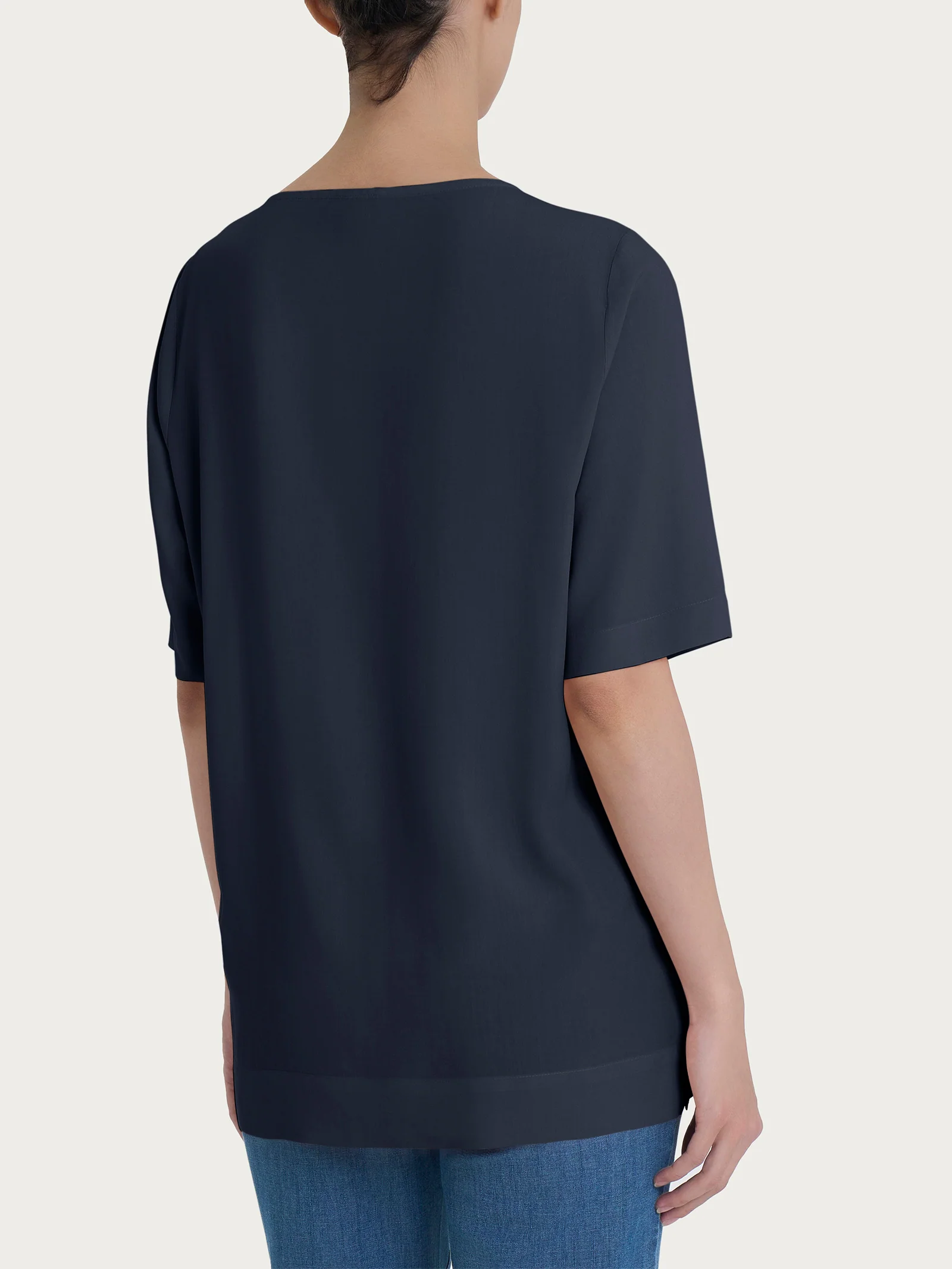 Blusa a manica corta in Ecoseta - Bleu - Image 2