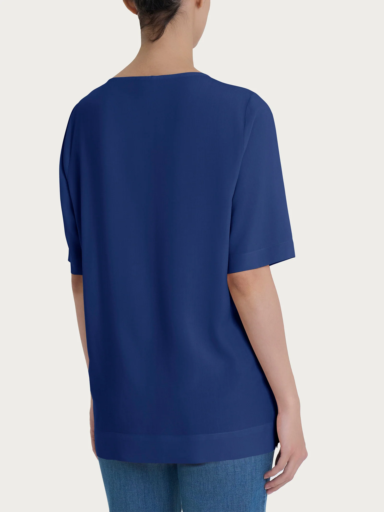 Blusa a manica corta in Ecoseta - Blueberry - Image 2