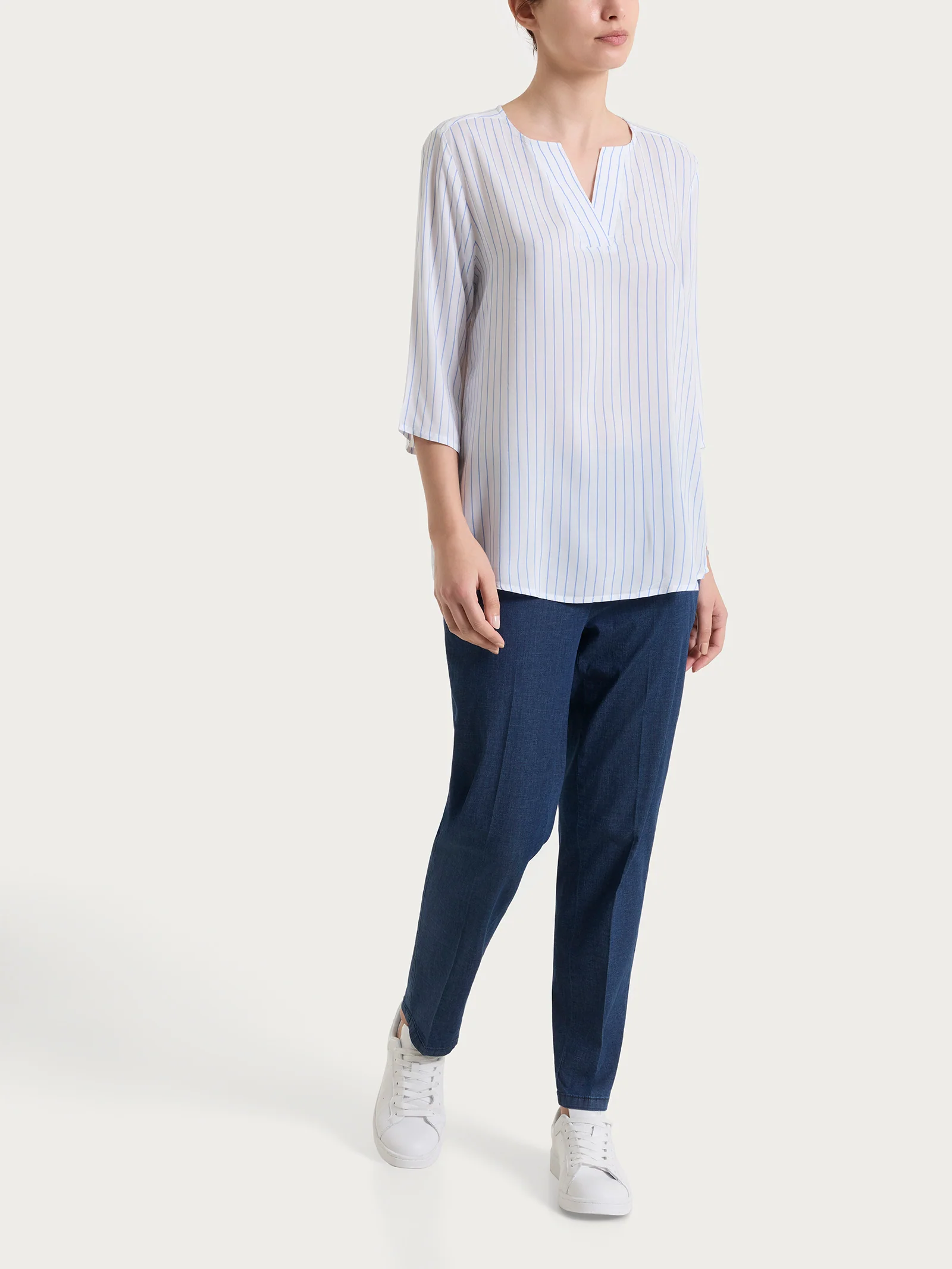 Blusa a righe in EcoSeta - Fant. Bel Air Blue - Image 5