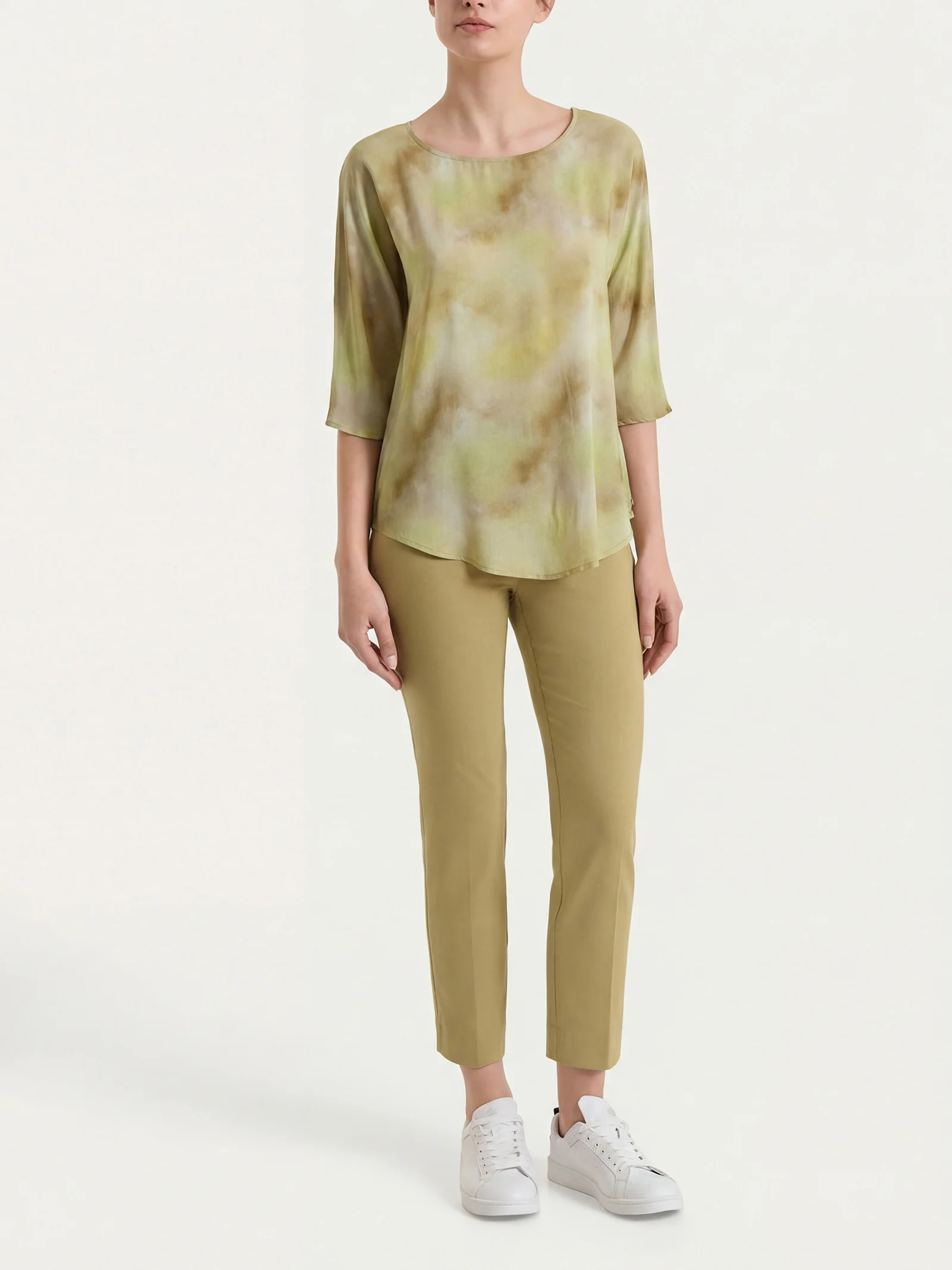 Blusa con manica 3/4 e fantasia in EcoSeta - Fant. Khaki - Image 5