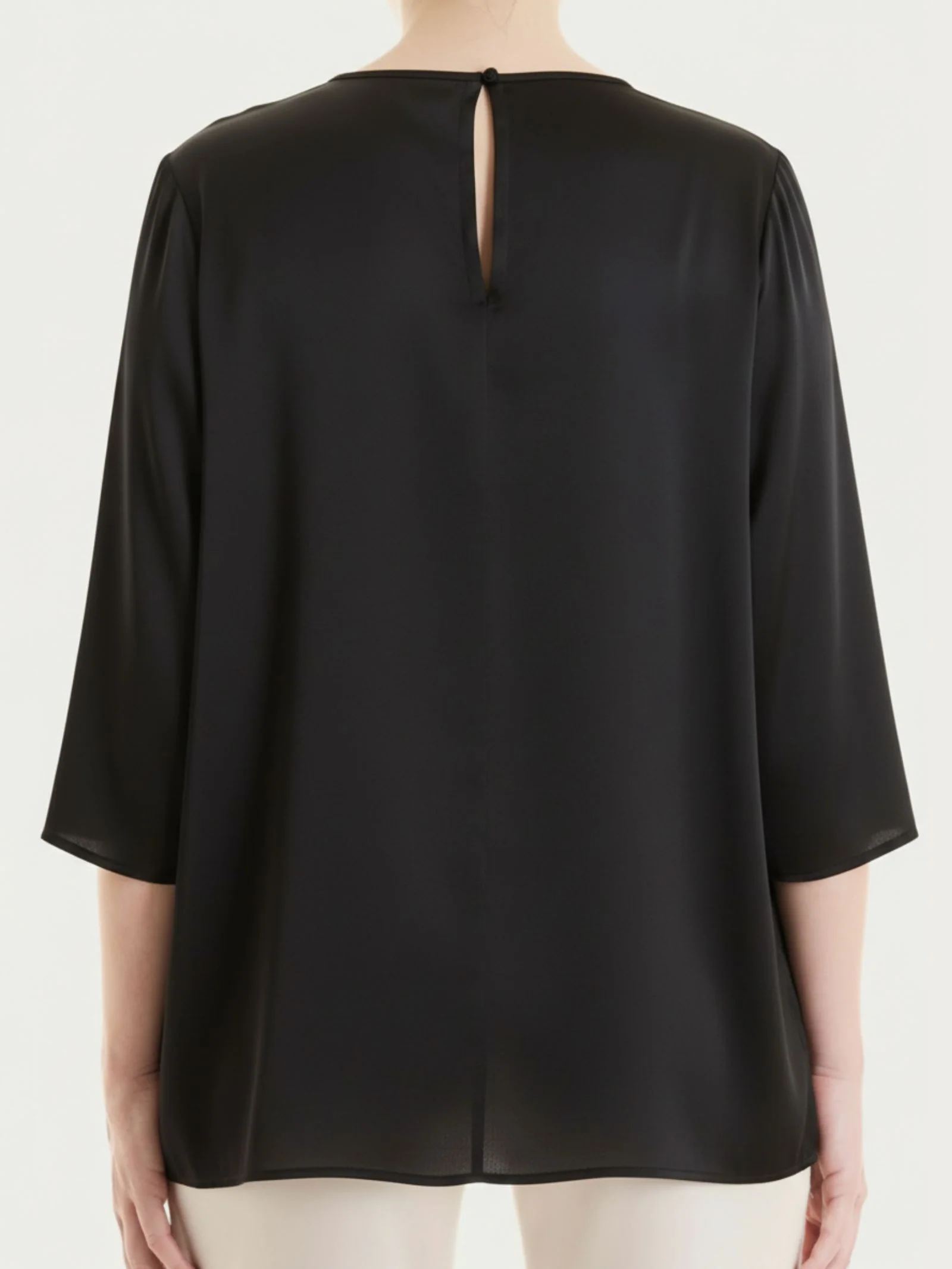 Blusa con manica 3/4 in Stretch Satin - Nero - Image 2