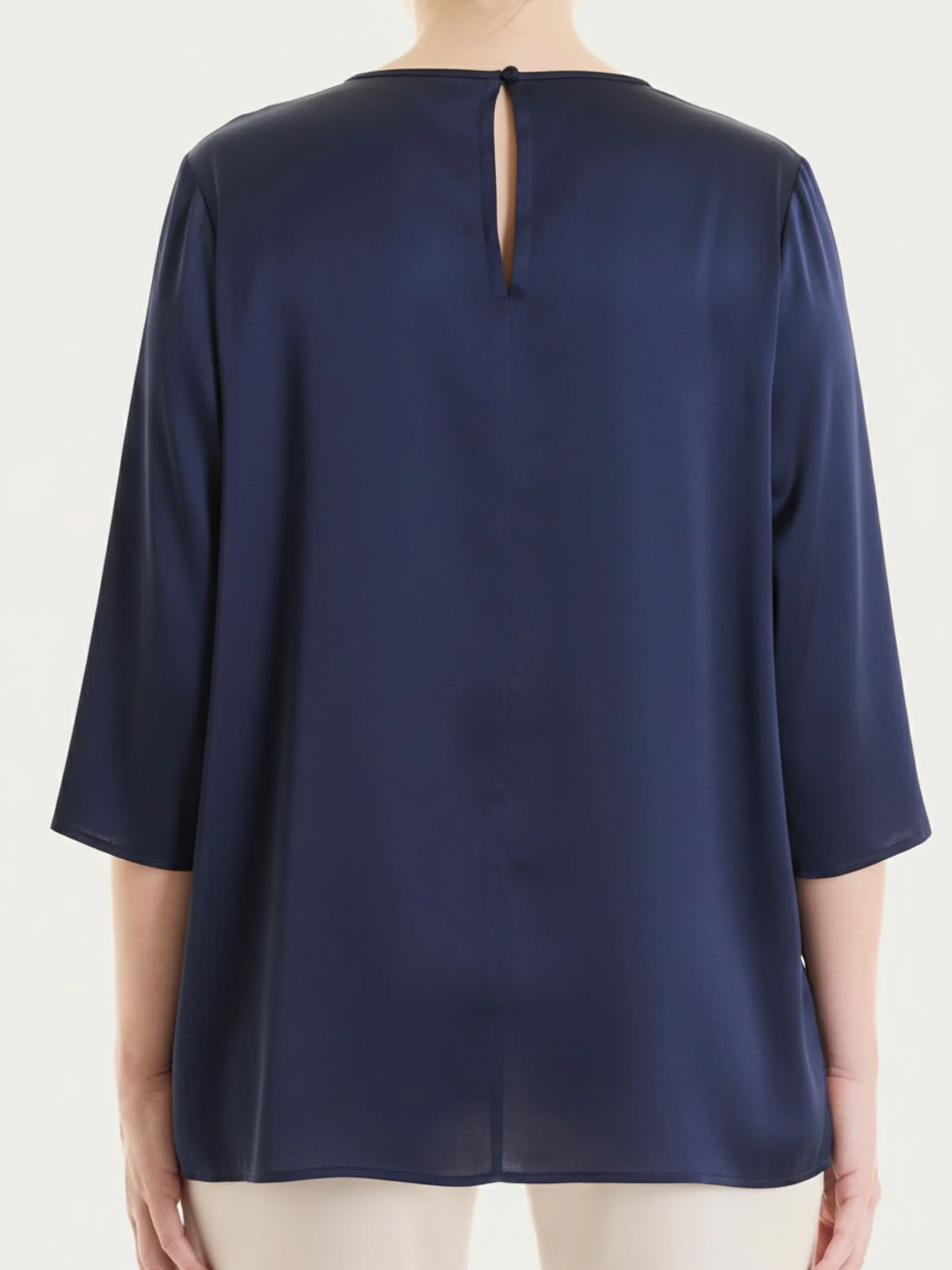 Blusa con manica 3/4 in Stretch Satin - Bleu - Image 2