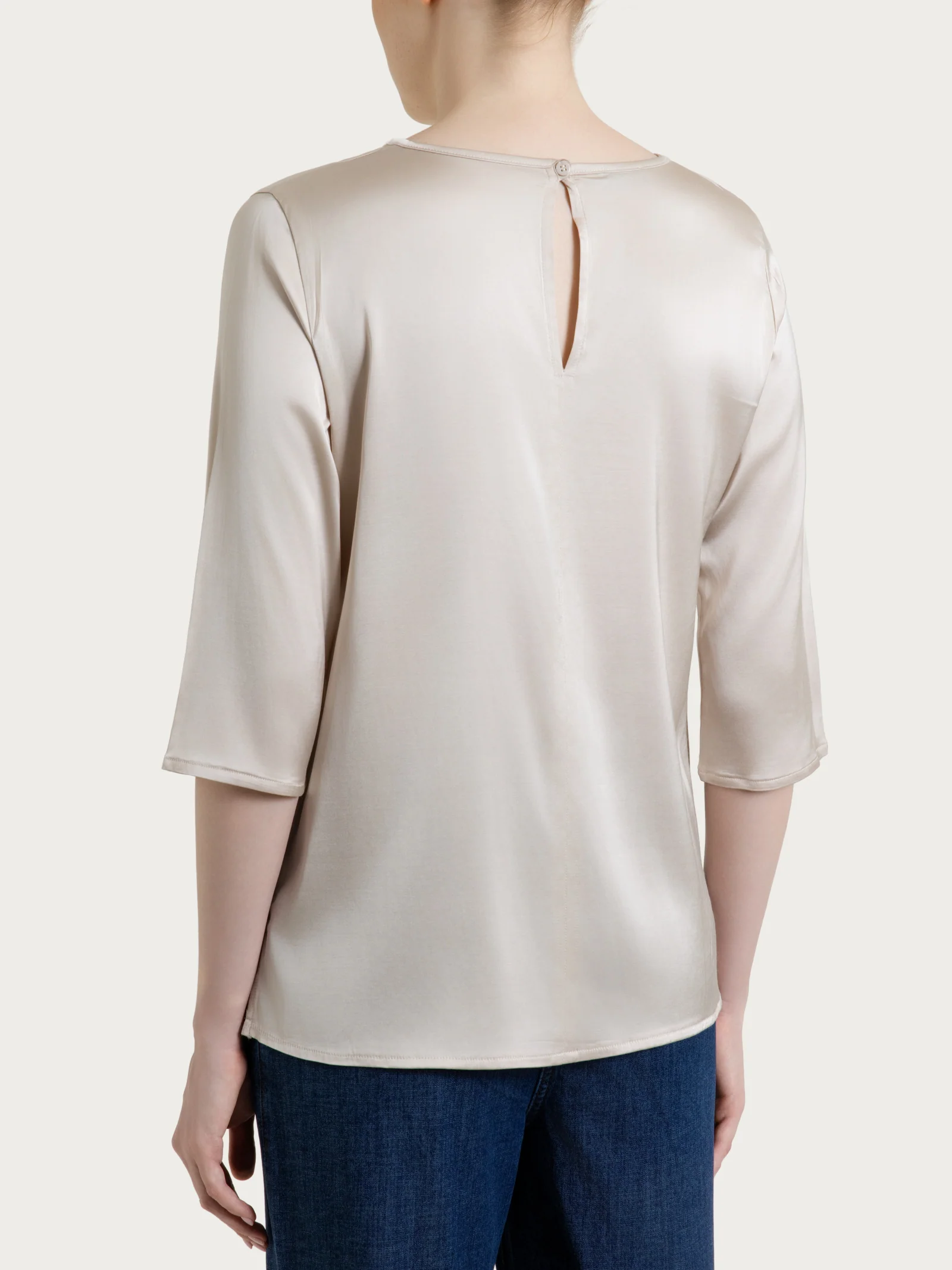 Blusa con manica 3/4 in Stretch Satin - Champignon - Image 2