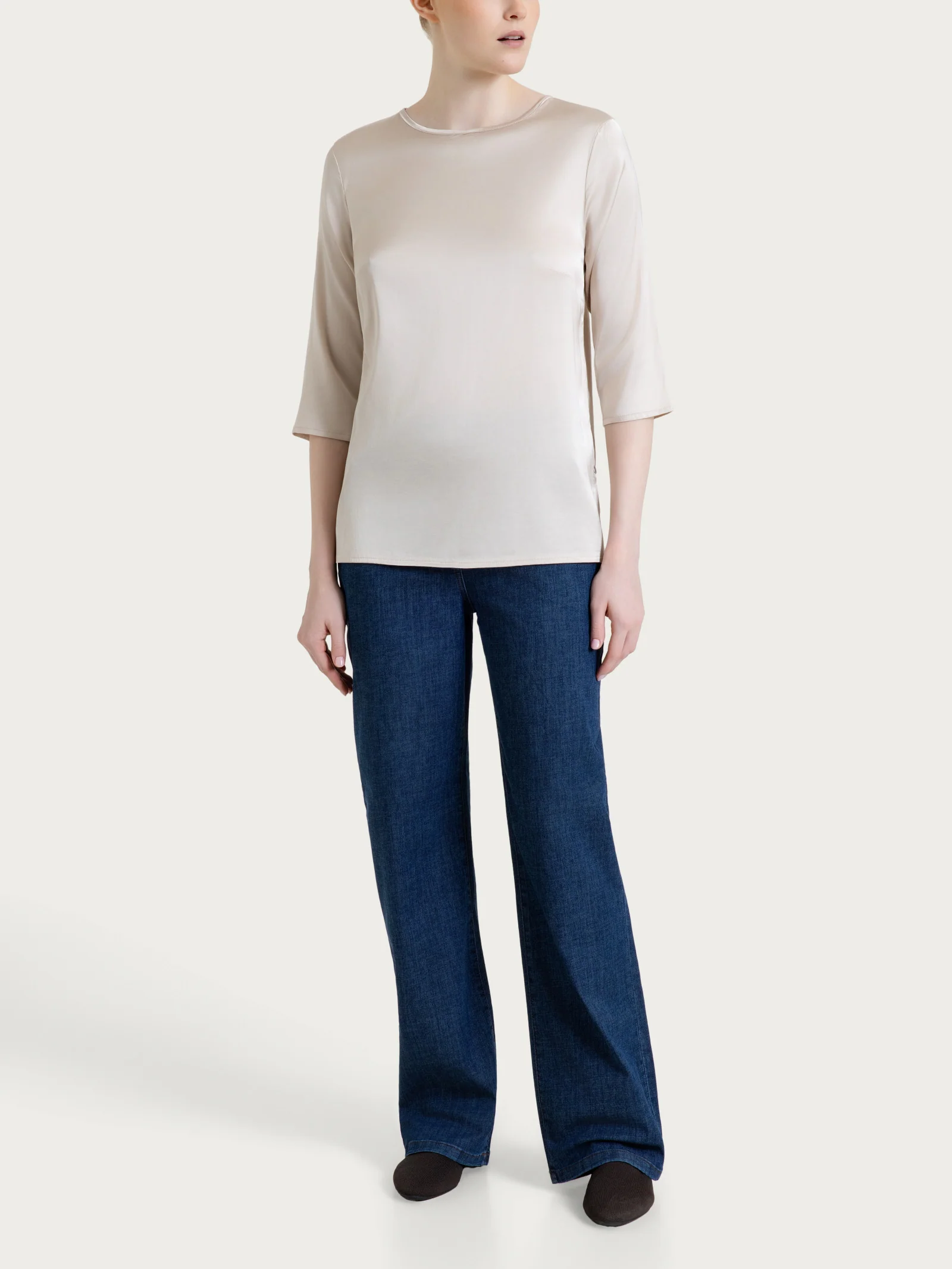 Blusa con manica 3/4 in Stretch Satin - Champignon - Image 5