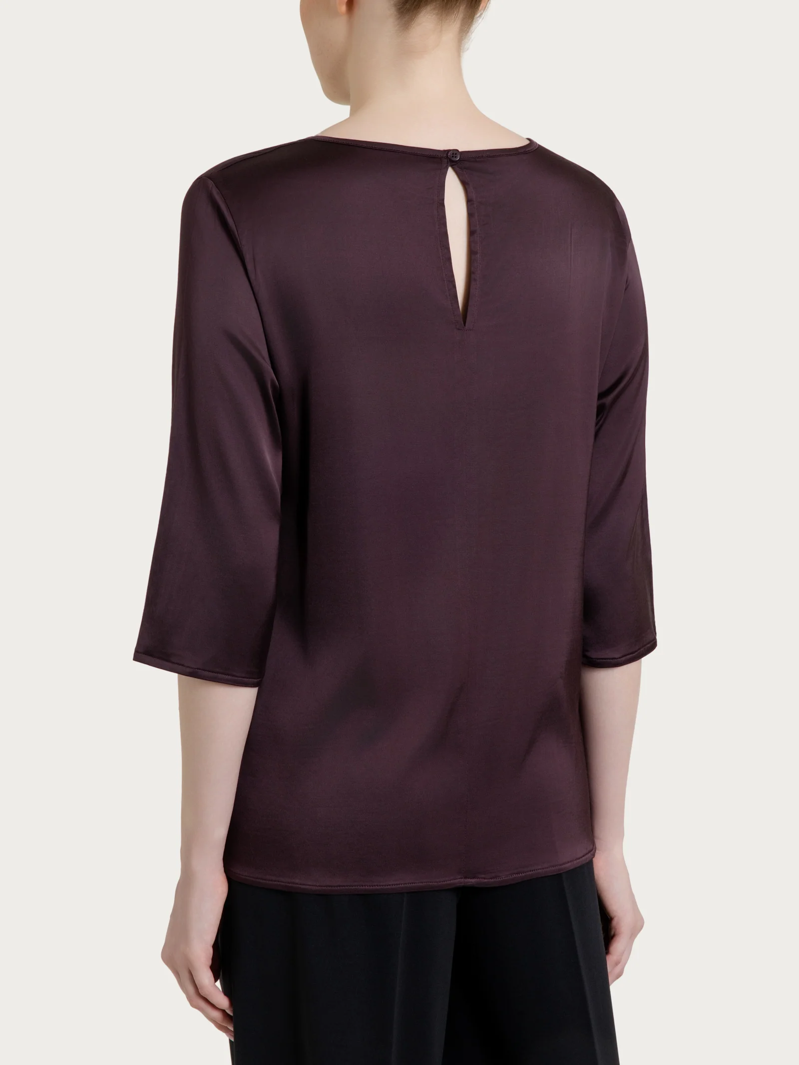 Blusa con manica 3/4 in Stretch Satin - Plum Truffle - Image 2