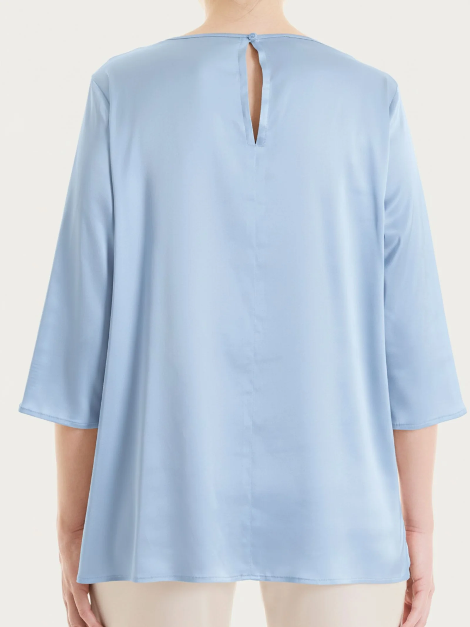 Blusa con manica 3/4 in Stretch Satin - Dusty Blue - Image 2