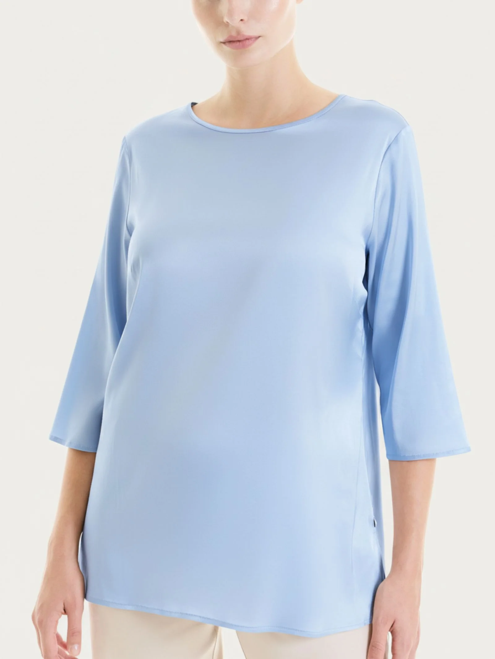 Blusa con manica 3/4 in Stretch Satin - Dusty Blue - Image 4