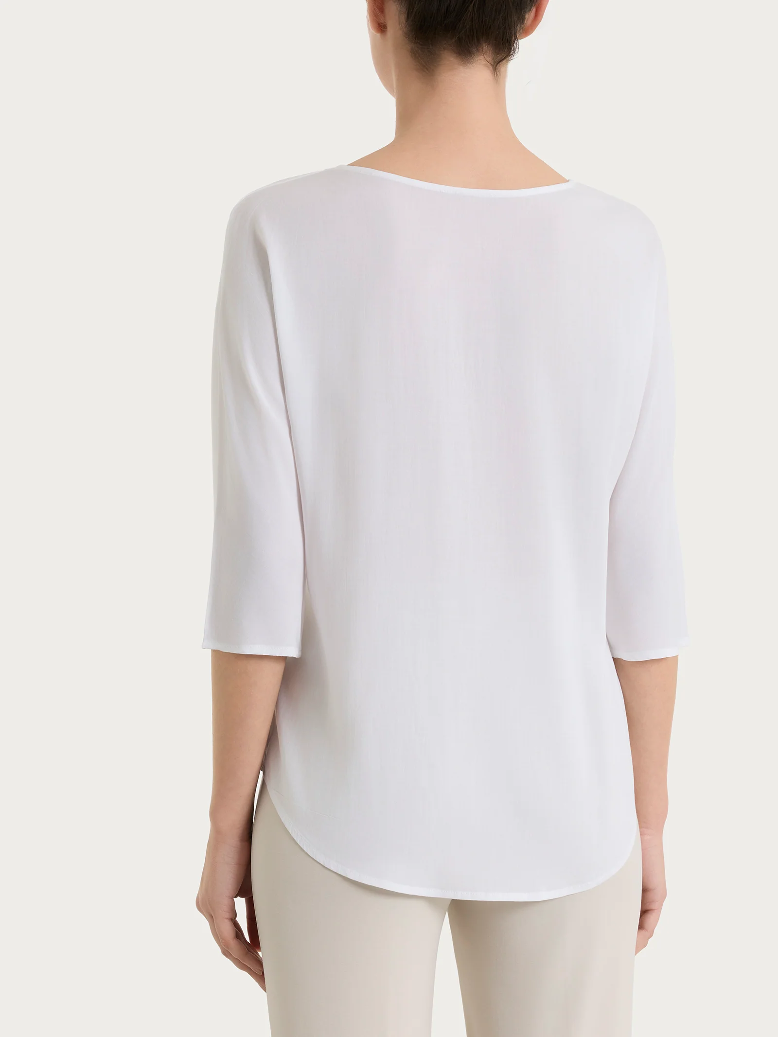 Blusa con manica 3/4 in Voile Stretch - Bianco - Image 2