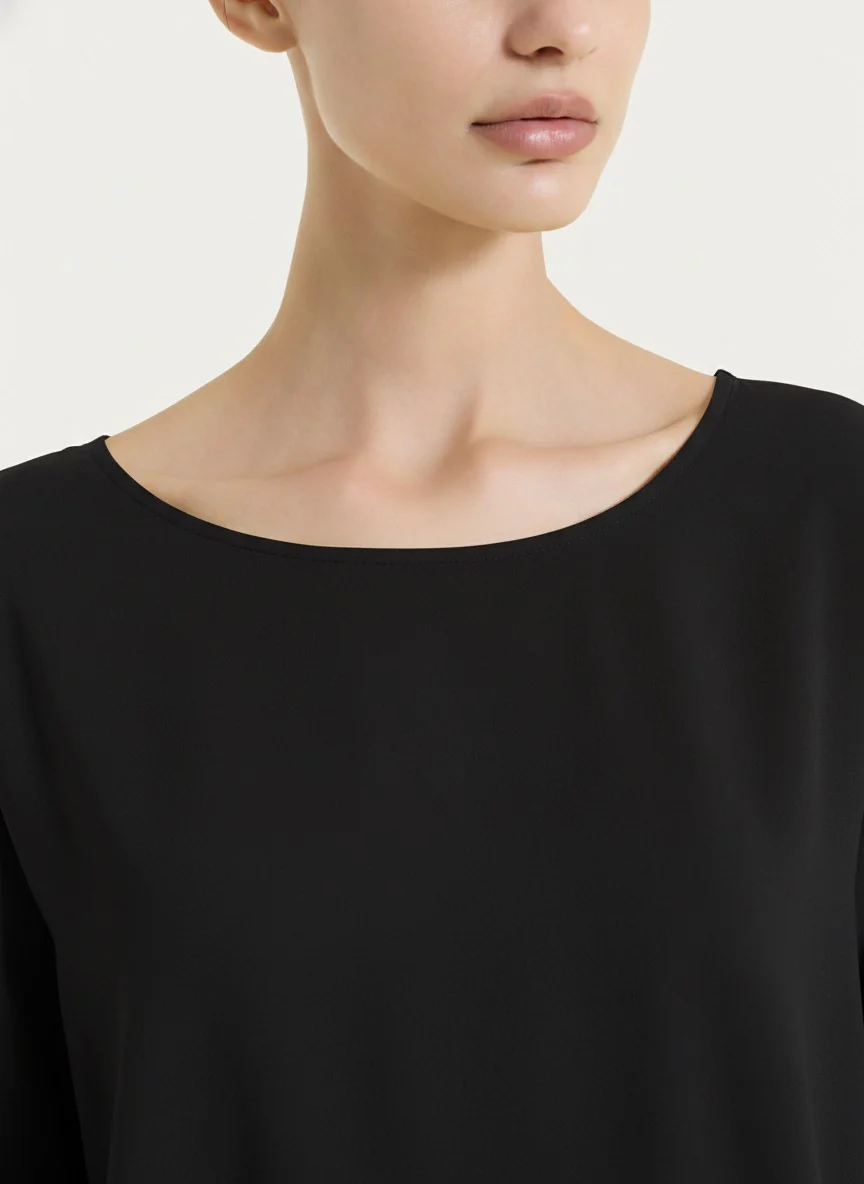 Blusa con manica 3/4 in Voile Stretch - Nero - Image 3