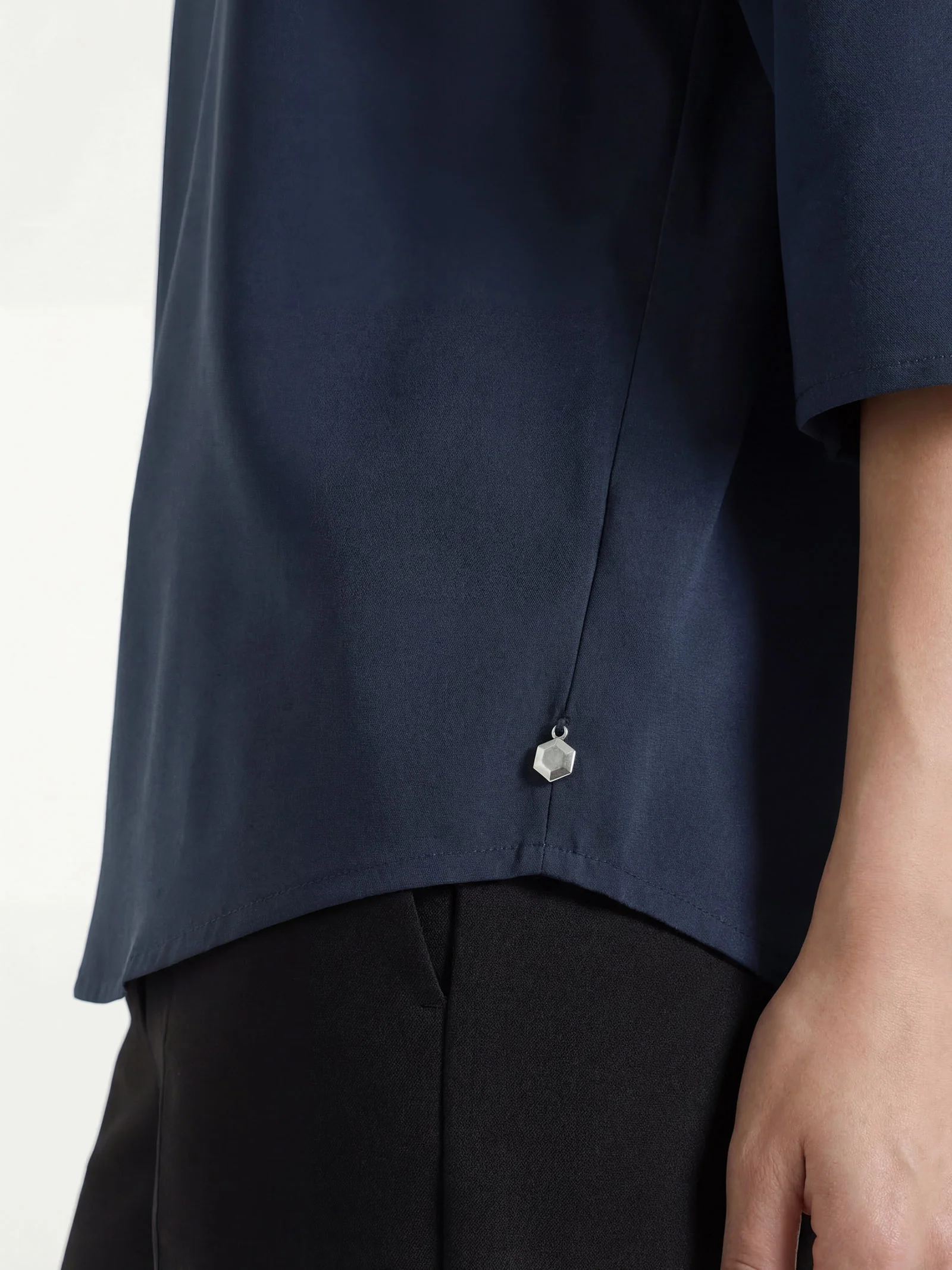 Blusa con manica 3/4 in Voile Stretch - Bleu - Image 3