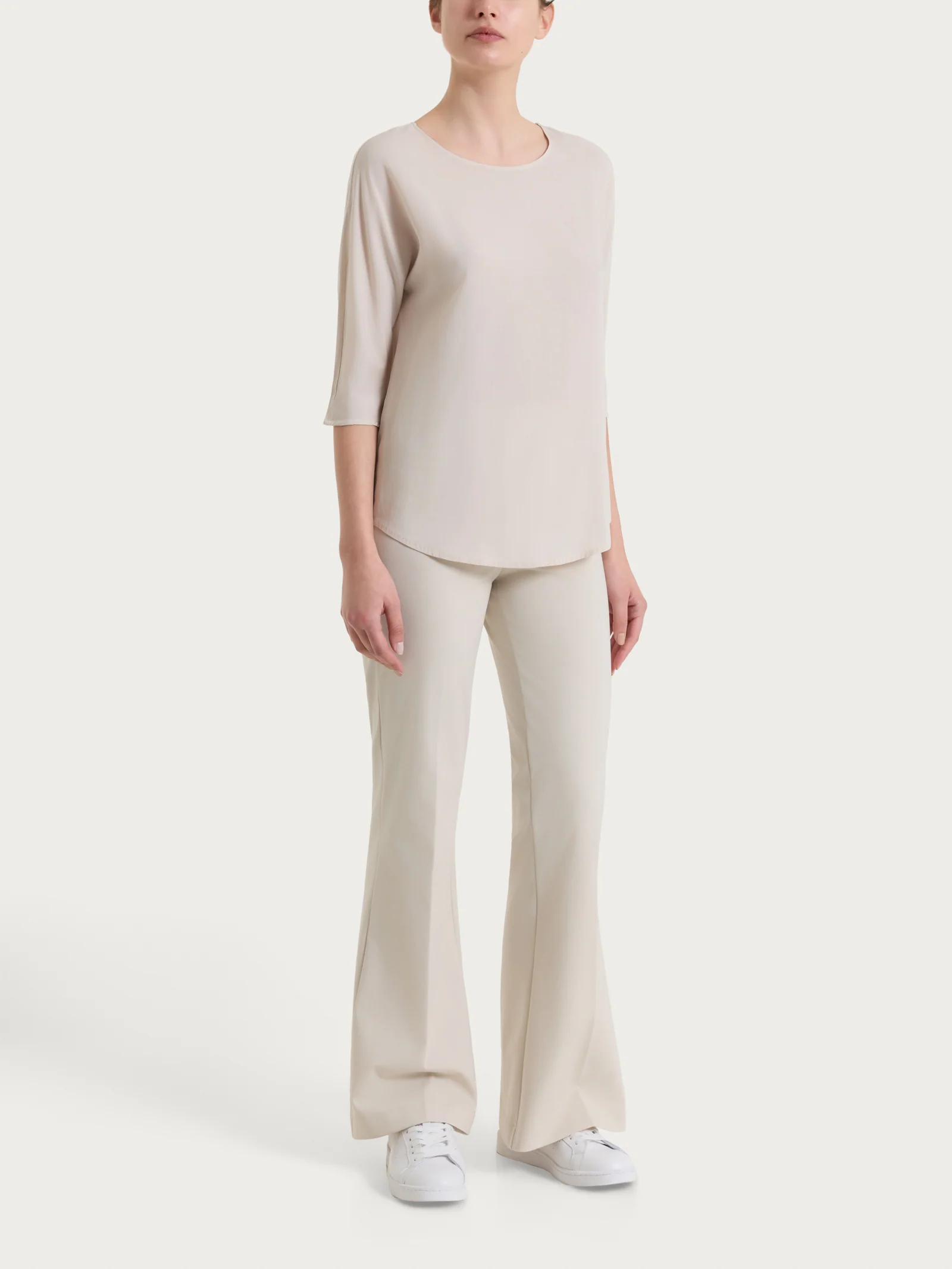 Blusa con manica 3/4 in Voile Stretch - Champignon - Image 4
