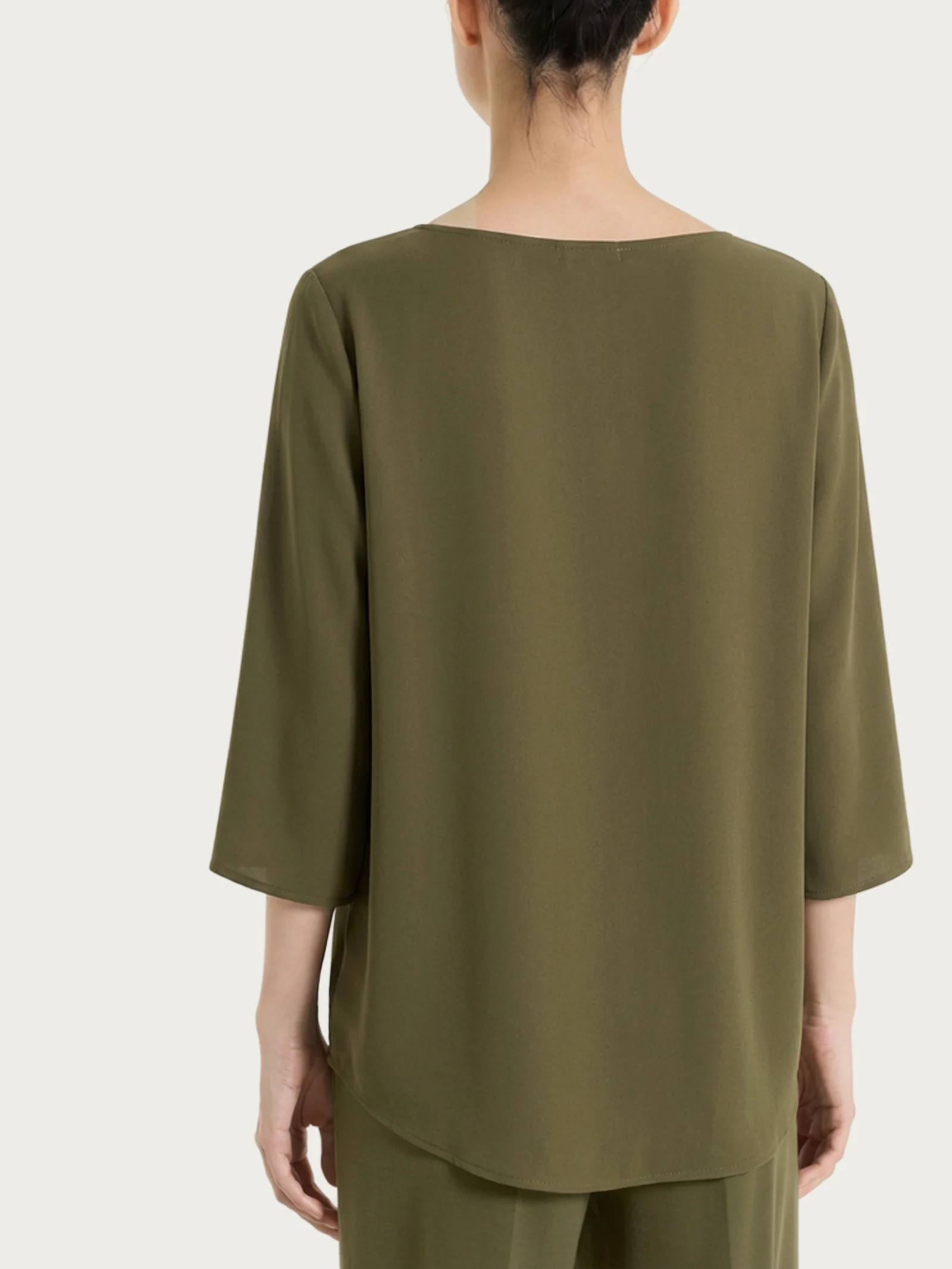 Blusa con manica 3/4 in Voile Stretch - Dark Olive - Image 2