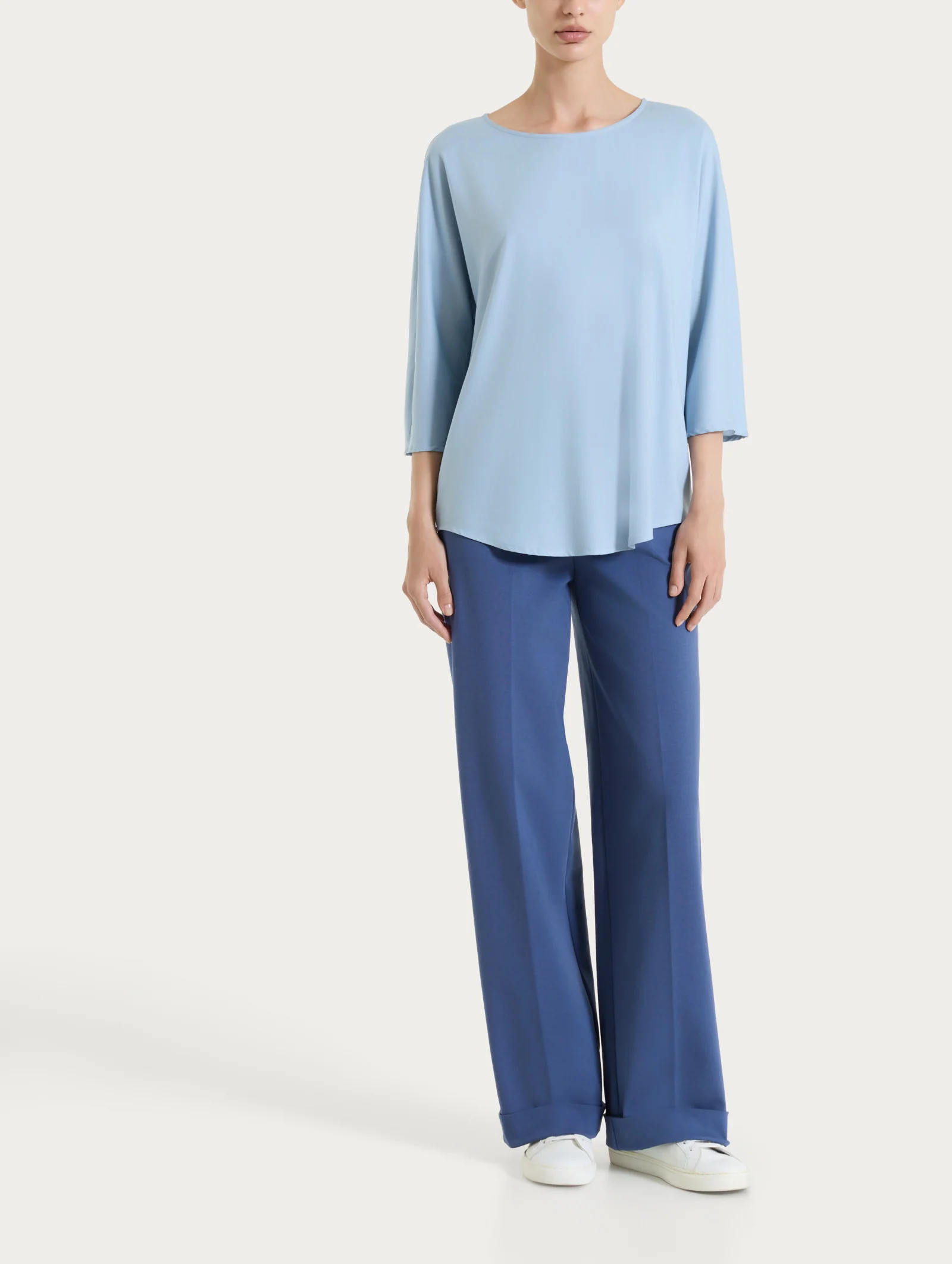 Blusa con manica 3/4 in Voile Stretch - Dusty Blue - Image 6