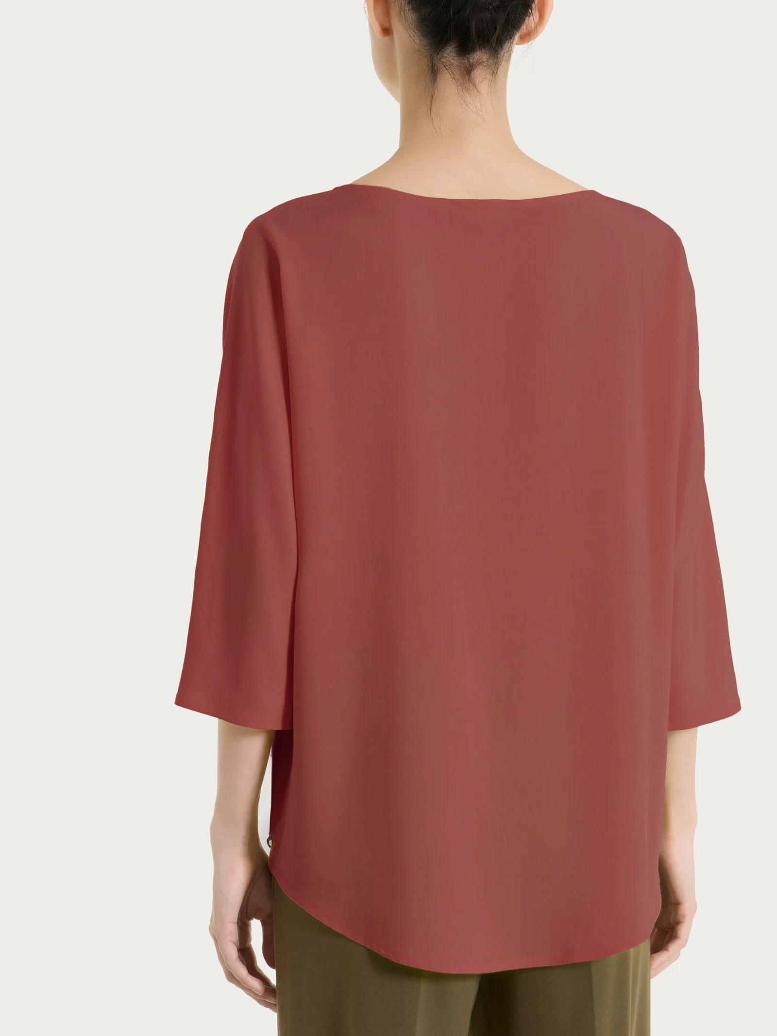 Blusa con manica 3/4 in Voile Stretch - Mahogany - Image 2