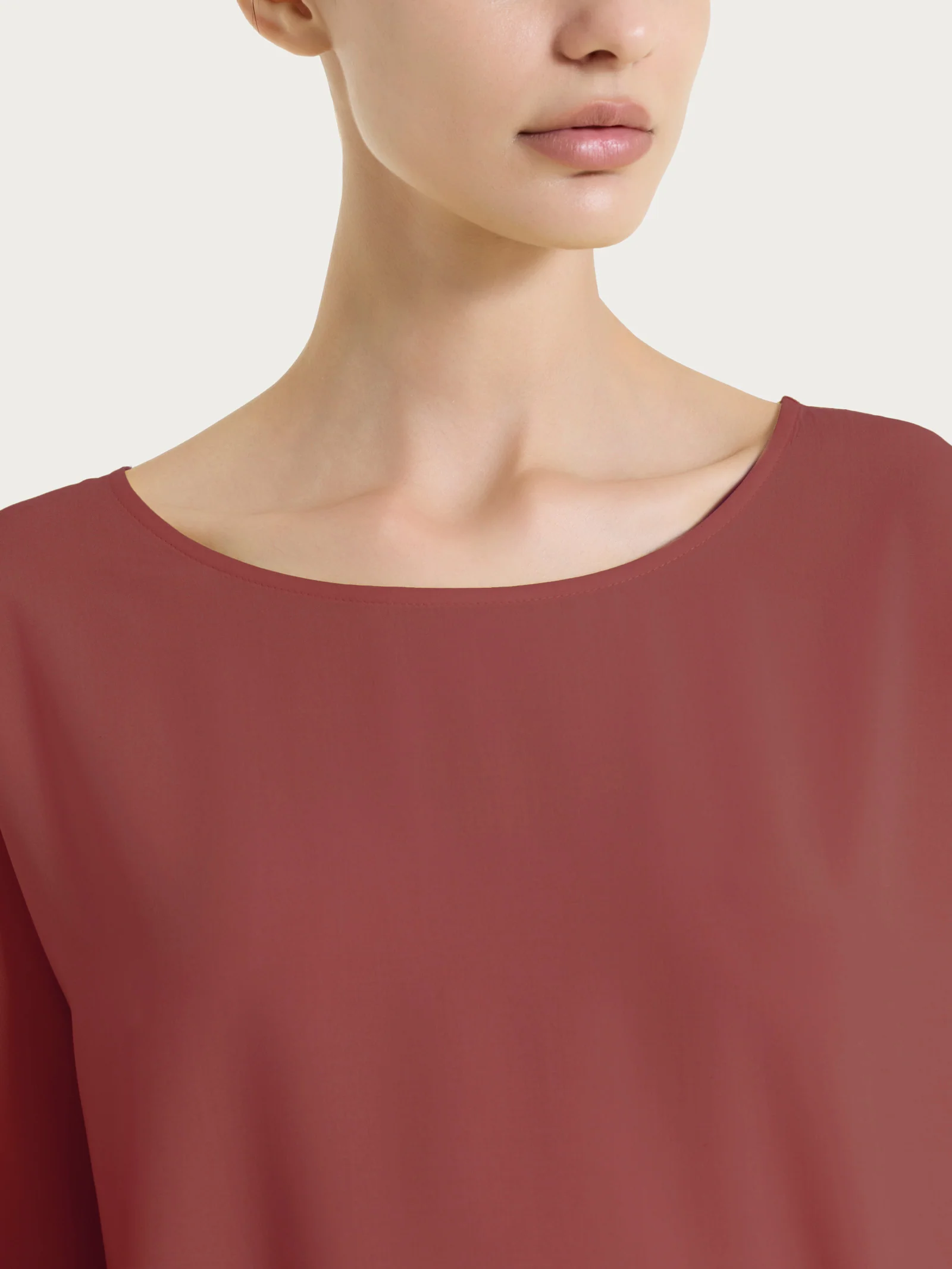 Blusa con manica 3/4 in Voile Stretch - Mahogany - Image 4