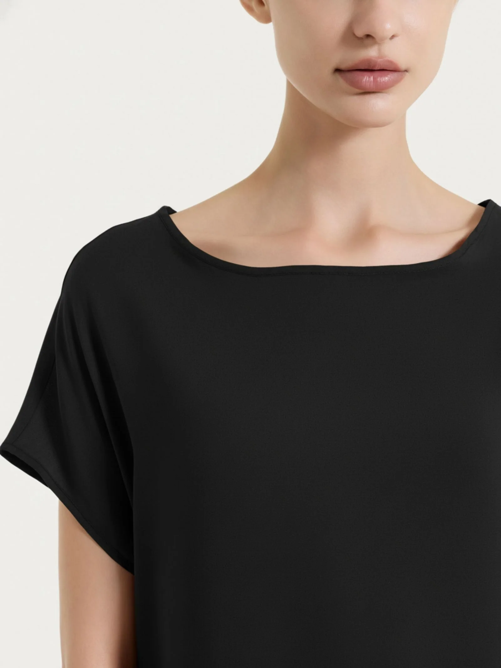 Blusa con manica a kimono in Voile Stretch - Nero - Image 3