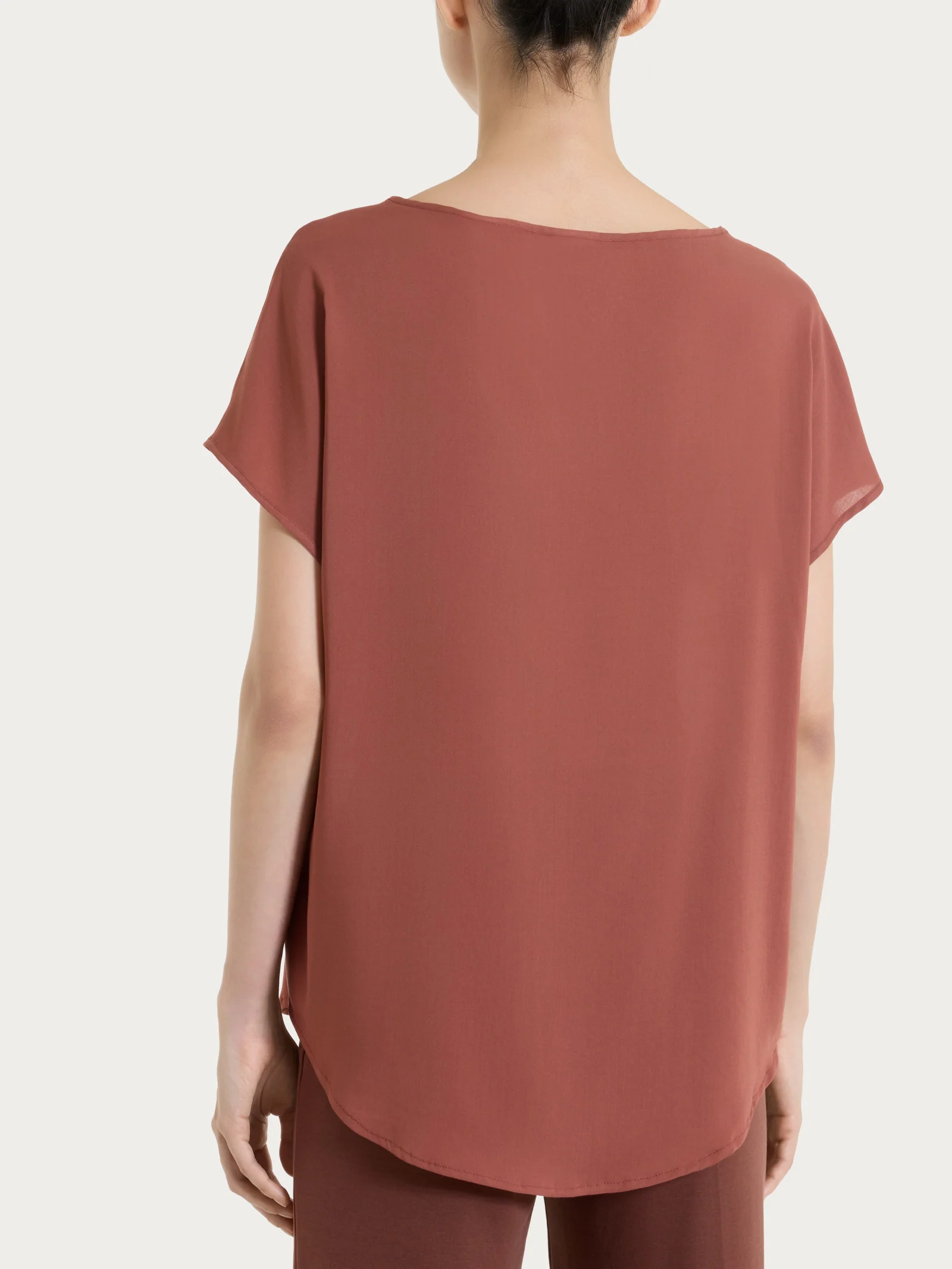 Blusa con manica a kimono in Voile Stretch - Mahogany - Image 2