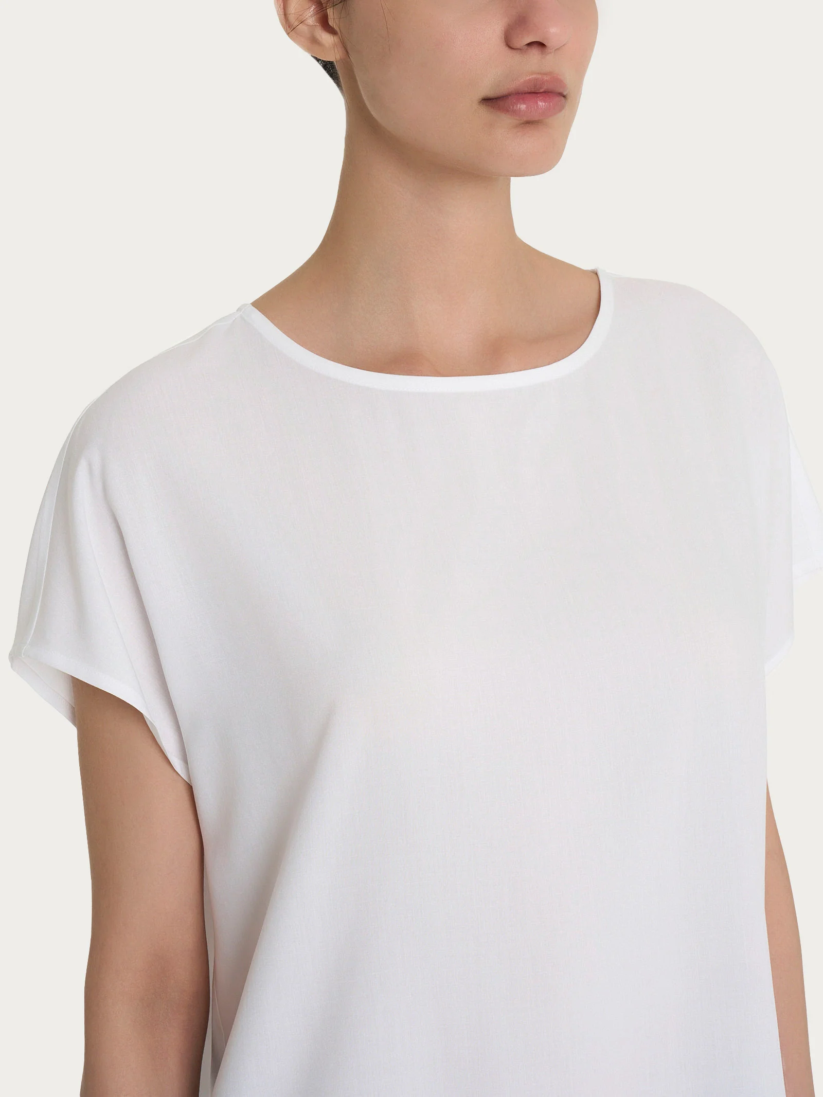 Blusa con manica Kimono in Ecoseta - Bianco - Image 3